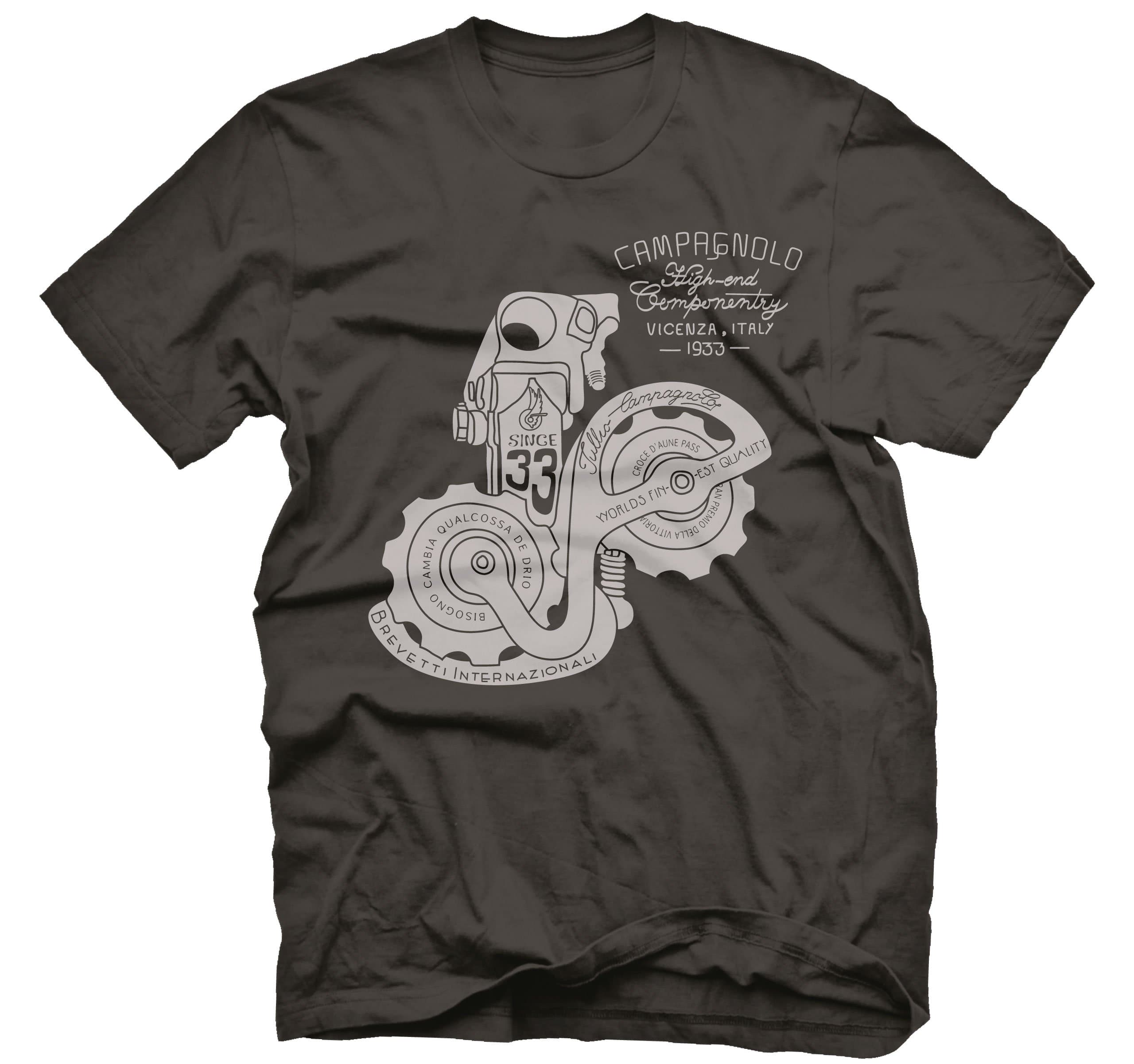 Endurance Conspiracy Mens Cycling T-Shirt (Inspired by Campagnolo) campy '33" by Heather Black, Crew Neck