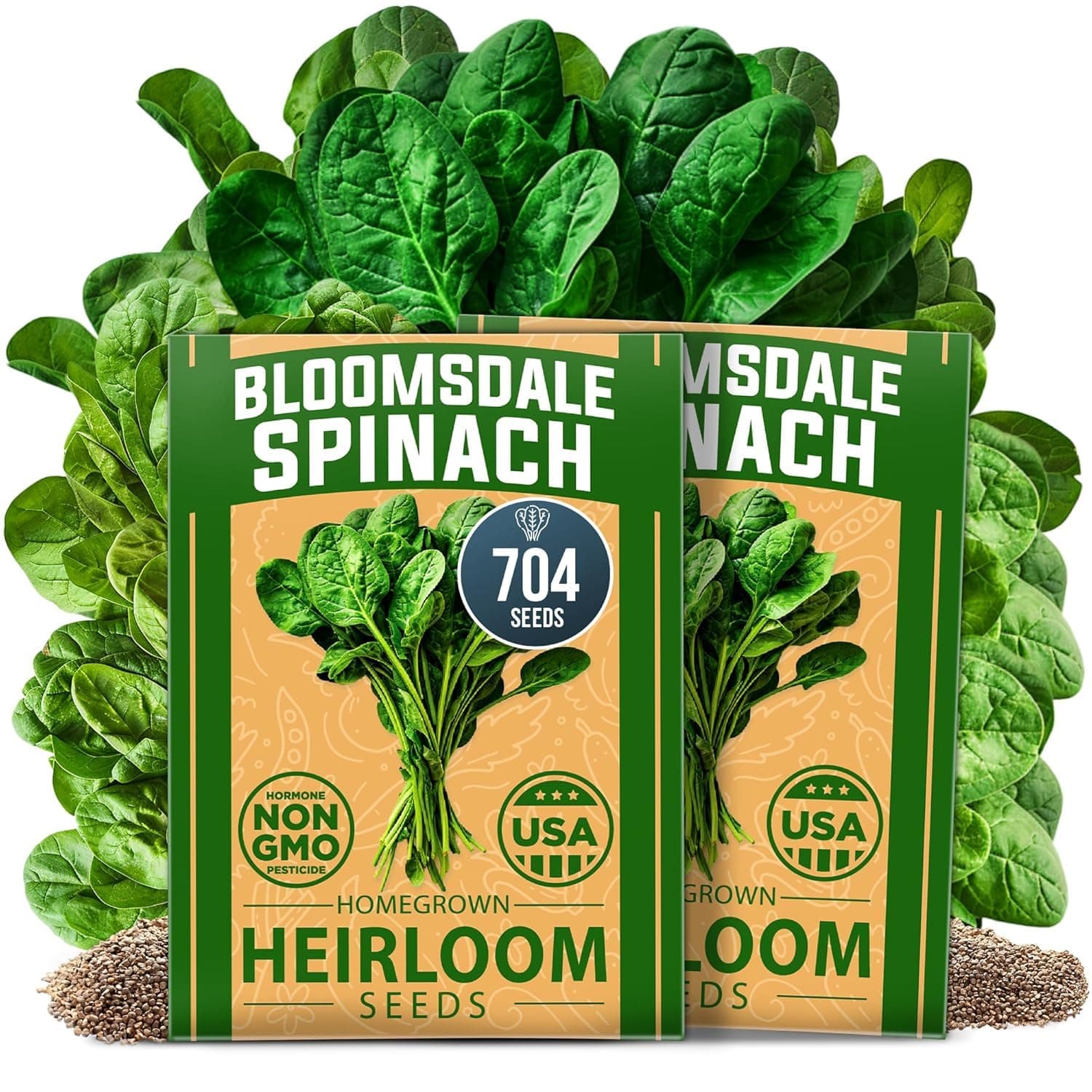 HOME GROWN Bloomsdale Spinach Seeds 704+ Heirloom Non-GMO Seeds for Planting, High Germination, Cold Hardy Dark Green Savoy Leaf, Nutritious Superfood, Indoor Outdoor Garden (Spinacia oleracea)