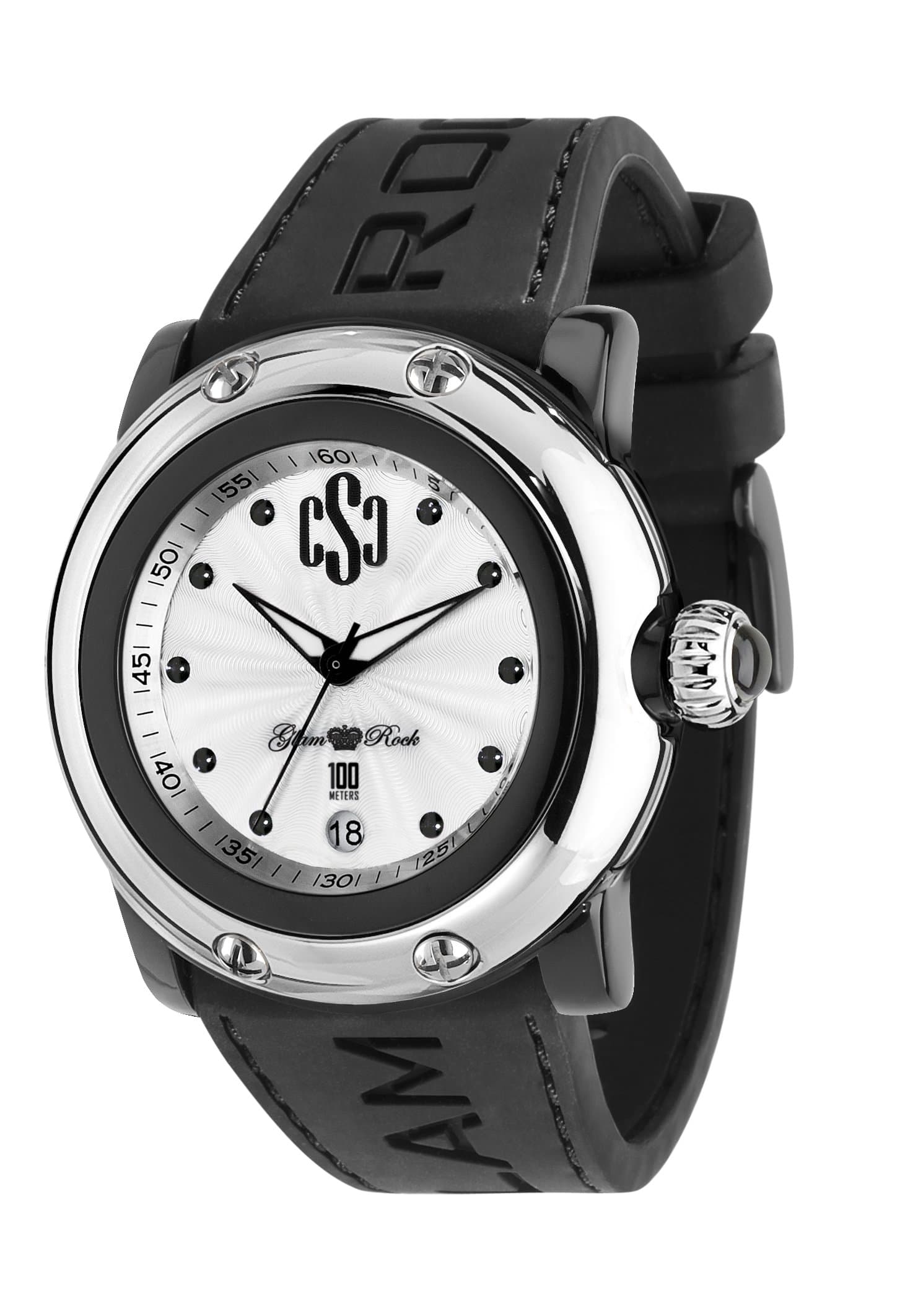 Glam Rock Unisex Quartz Watch with Silver Dial Analogue Display and Silicone Bracelet 0.96.2339
