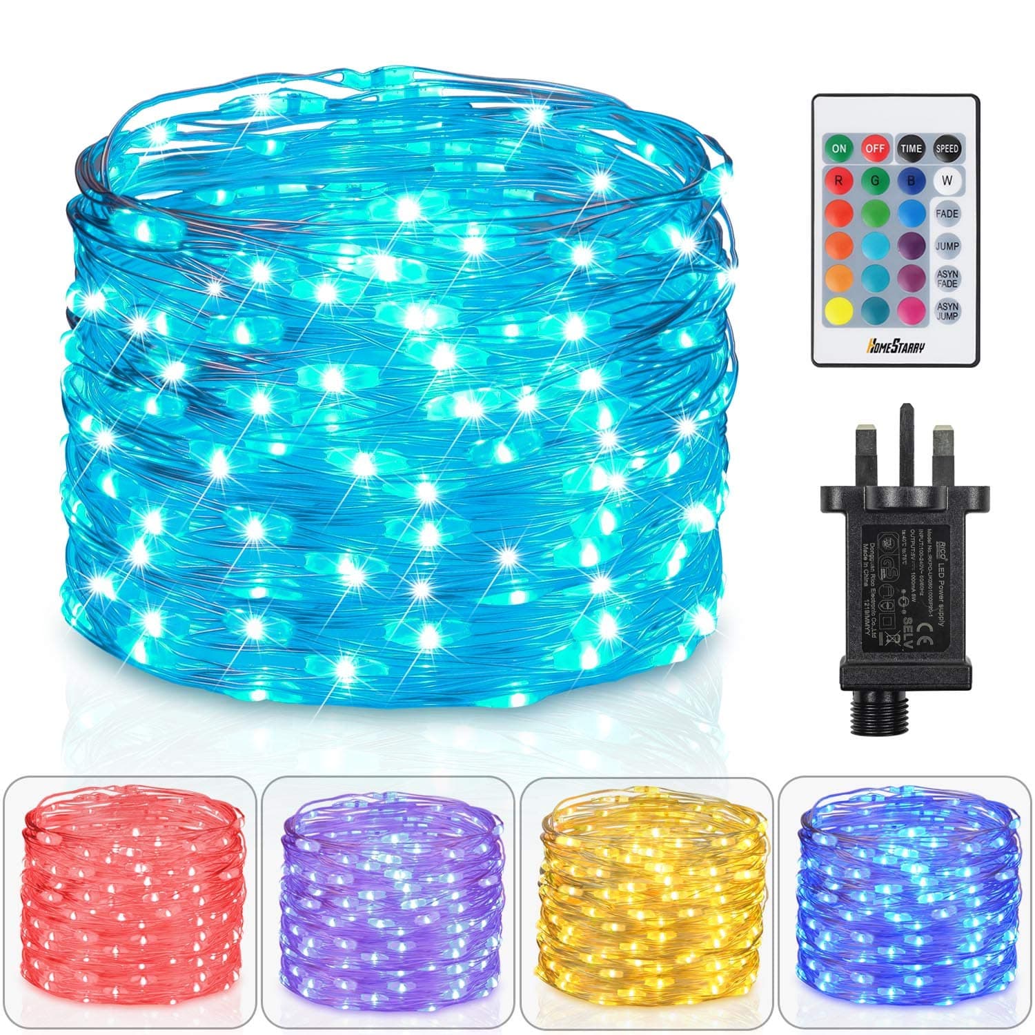 Fairy Lights 33ft 100 LEDs Plug in Multi Colours Change Remote String Lights Fairy Lights with Timer, Firefly Twinkle Lights for Indoor, Bedroom, Party, Wedding, Christmas Decor, 16 Colours