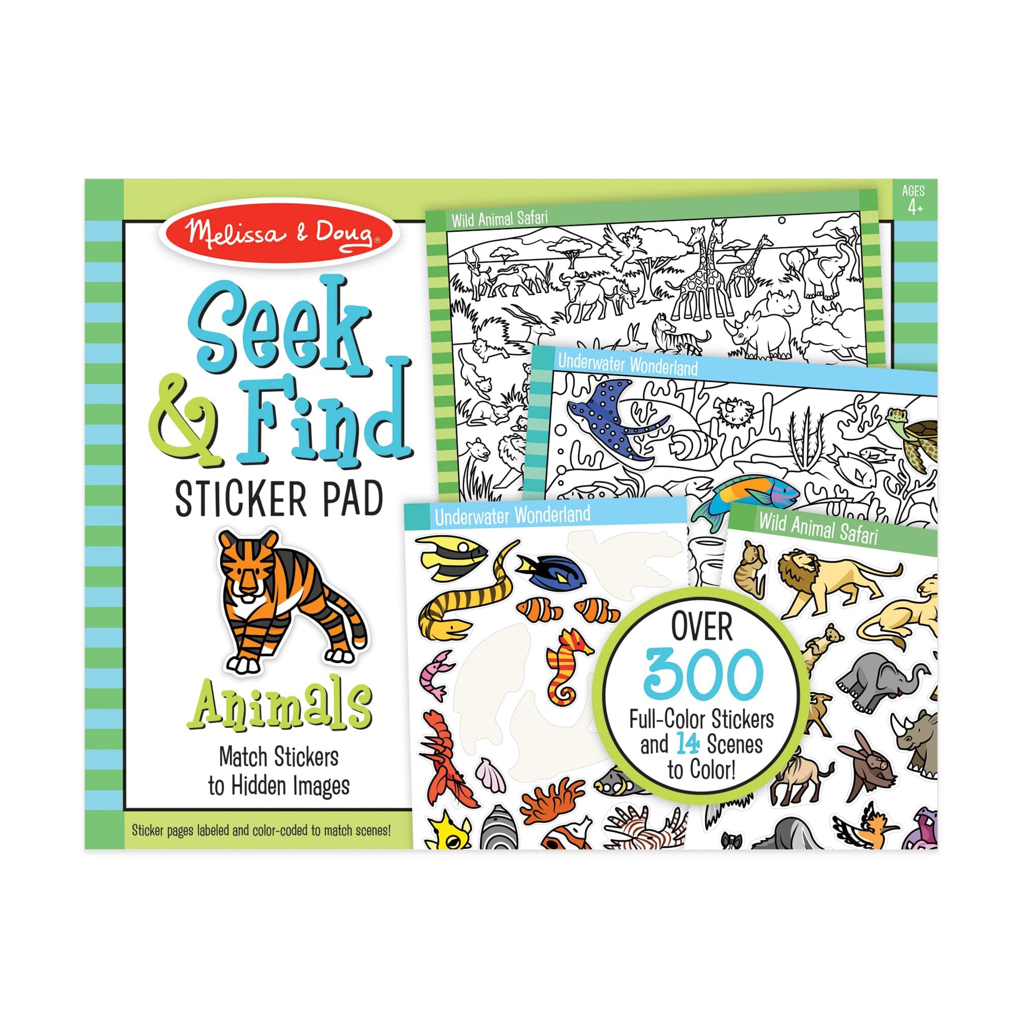 Seek & Find Sticker Pad - Animals (400+ Stickers, 14 Scenes to Color), Multicolor