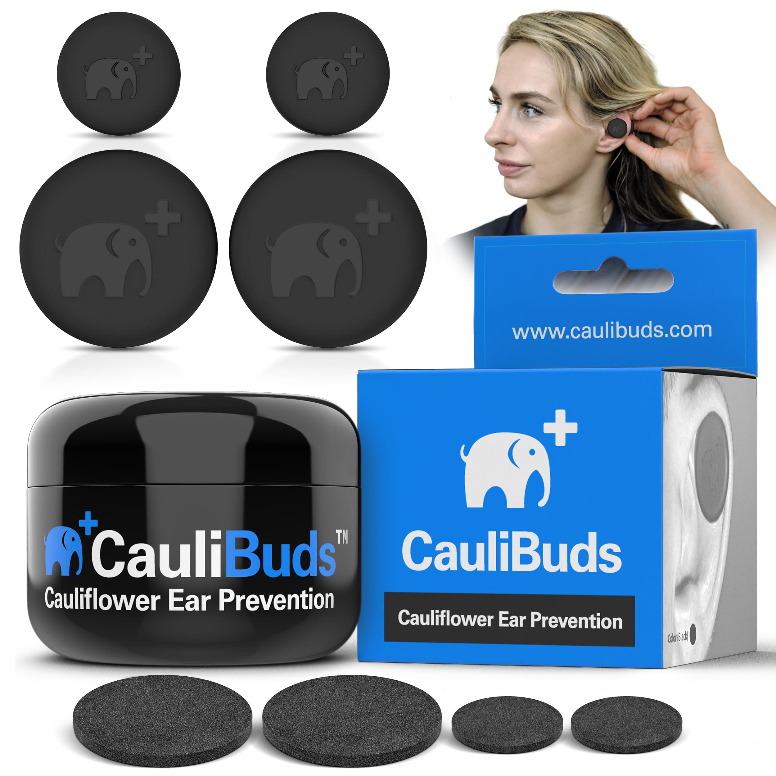 Cauliflower Ear Magnets - Premium Silicone Magnet Compression Kit for Cauliflower Ear Prevention & Treatment in BJJ, Wrestling, MMA, & Rugby - Minimize Ear Draining (Black)