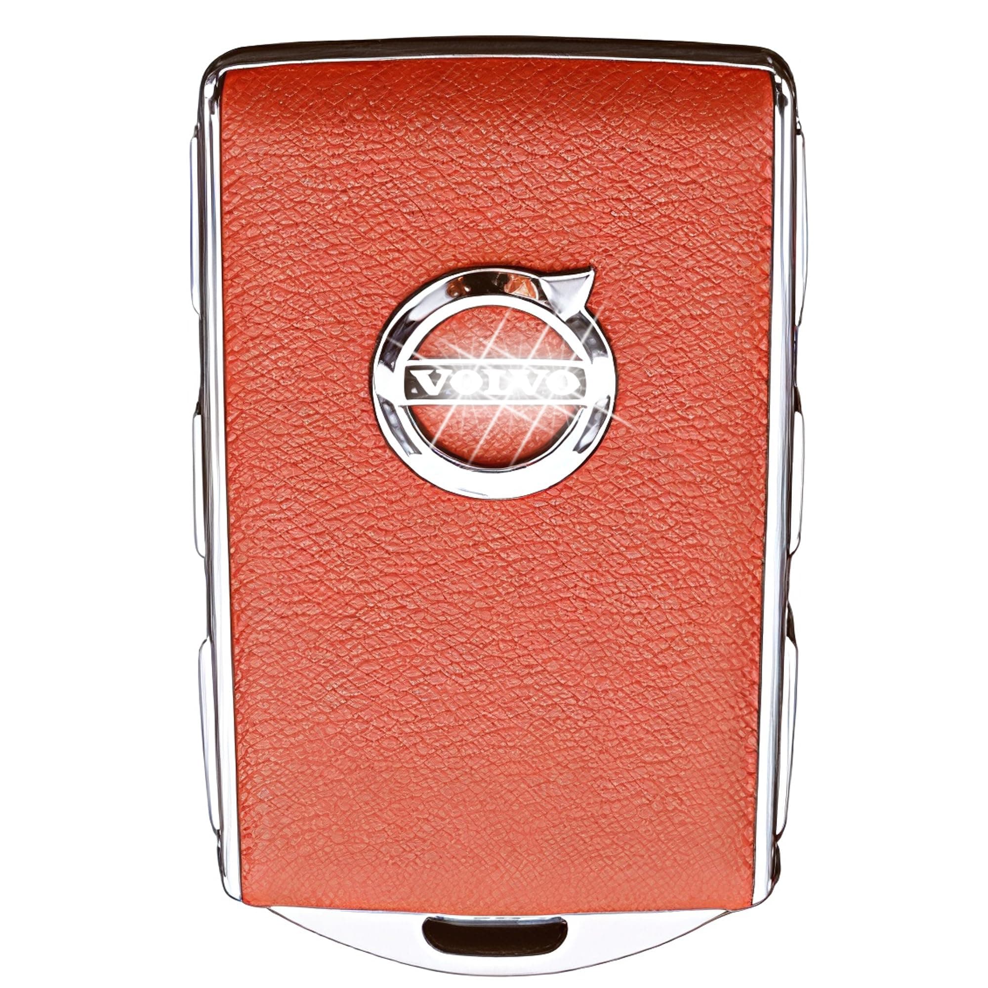 Car Key Case Fob Cover for Volvo XC90, XC60, XC40, S60, S90, V90, Polestar 1, Polestar 2, Top Layer Cow Leather(Orange)