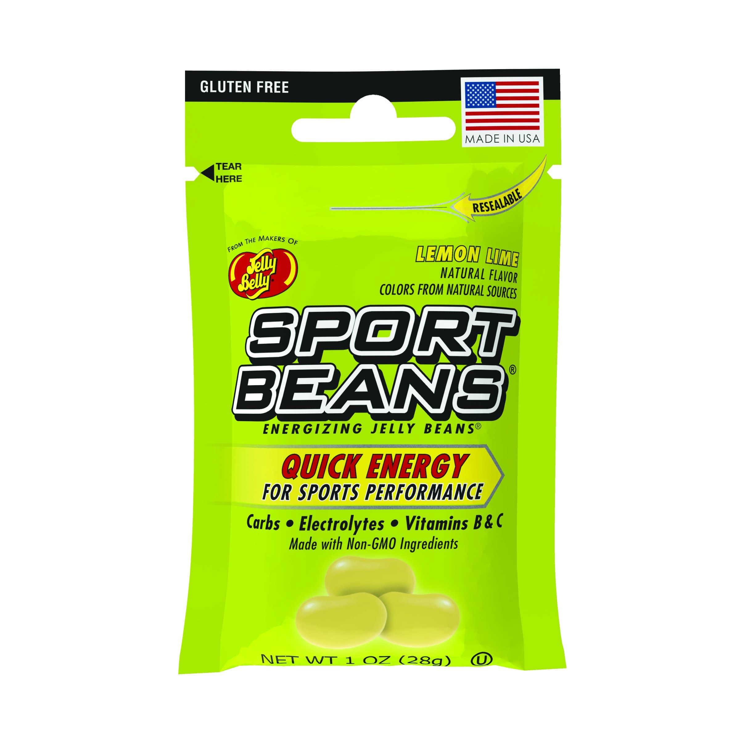 Sport Beans® Energizing Jelly Beans with Electrolytes and Vitamins, by Jelly Belly - Lemon Lime Flavor, Case of 24 x 1 Ounce Resealable Bags
