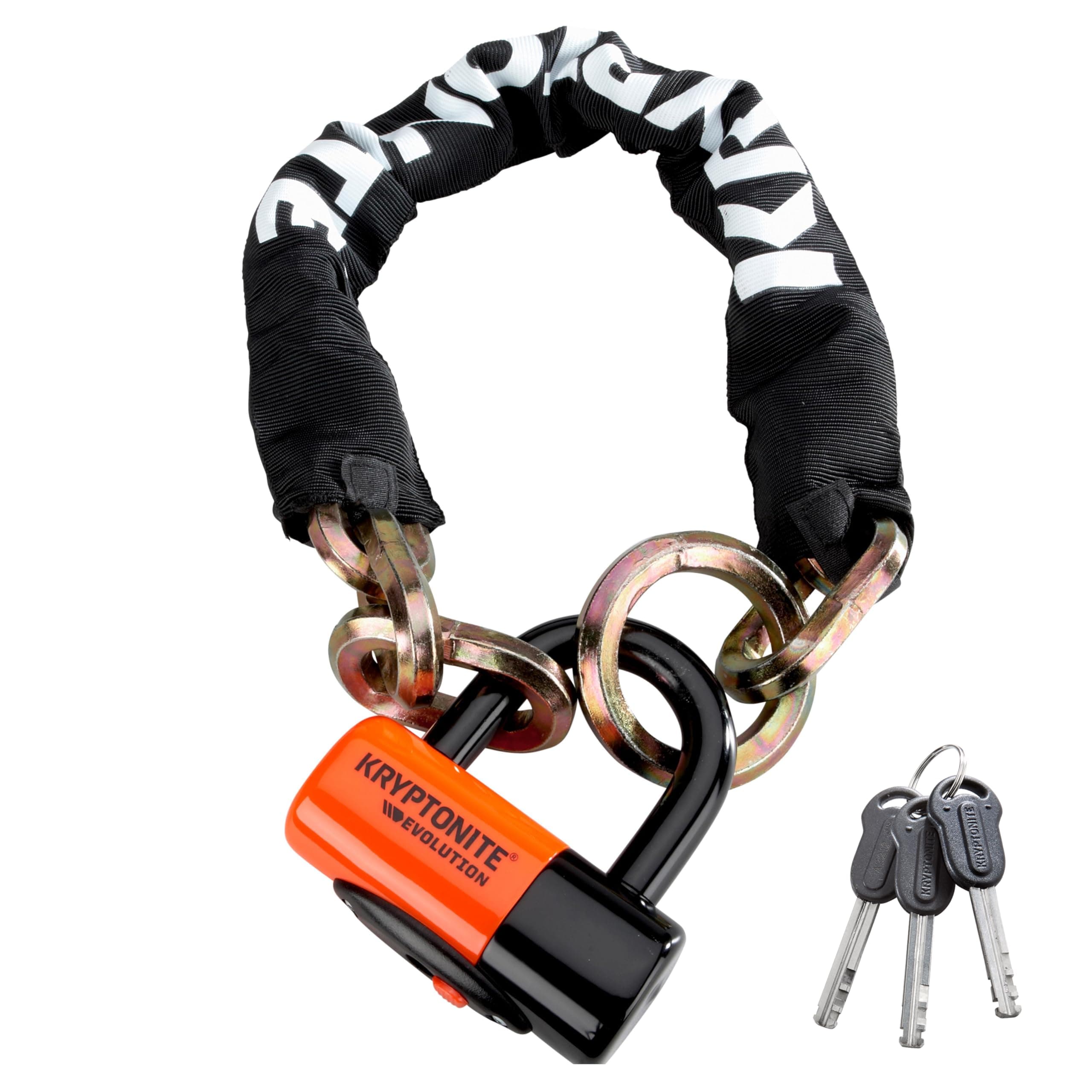 Kryptonite New York 1275 Cinch Ring Bike Chain Lock, 2.5 Feet Long Heavy Duty Anti-Theft Sold Secure Gold Motorcycle Lock with Evolution Disc Lock and Keys for Ultimate Security E-Bike, Scooter