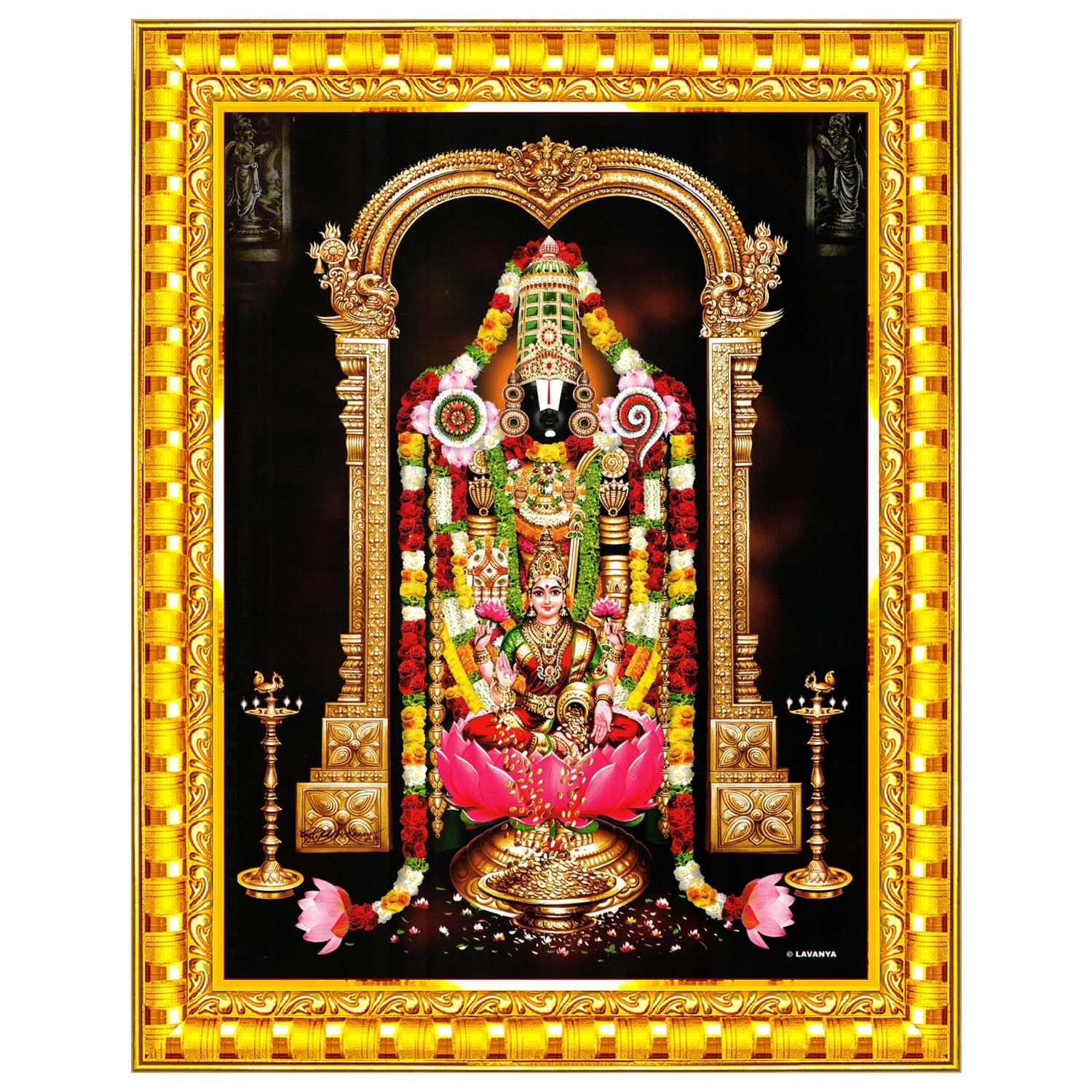Tirupati Balaji Lakshmi Venkateshwara Swamy Wall Painting Framed Home Decor (Wood,Acrylic,Gold,Small Size,6x8 Inch) R461S