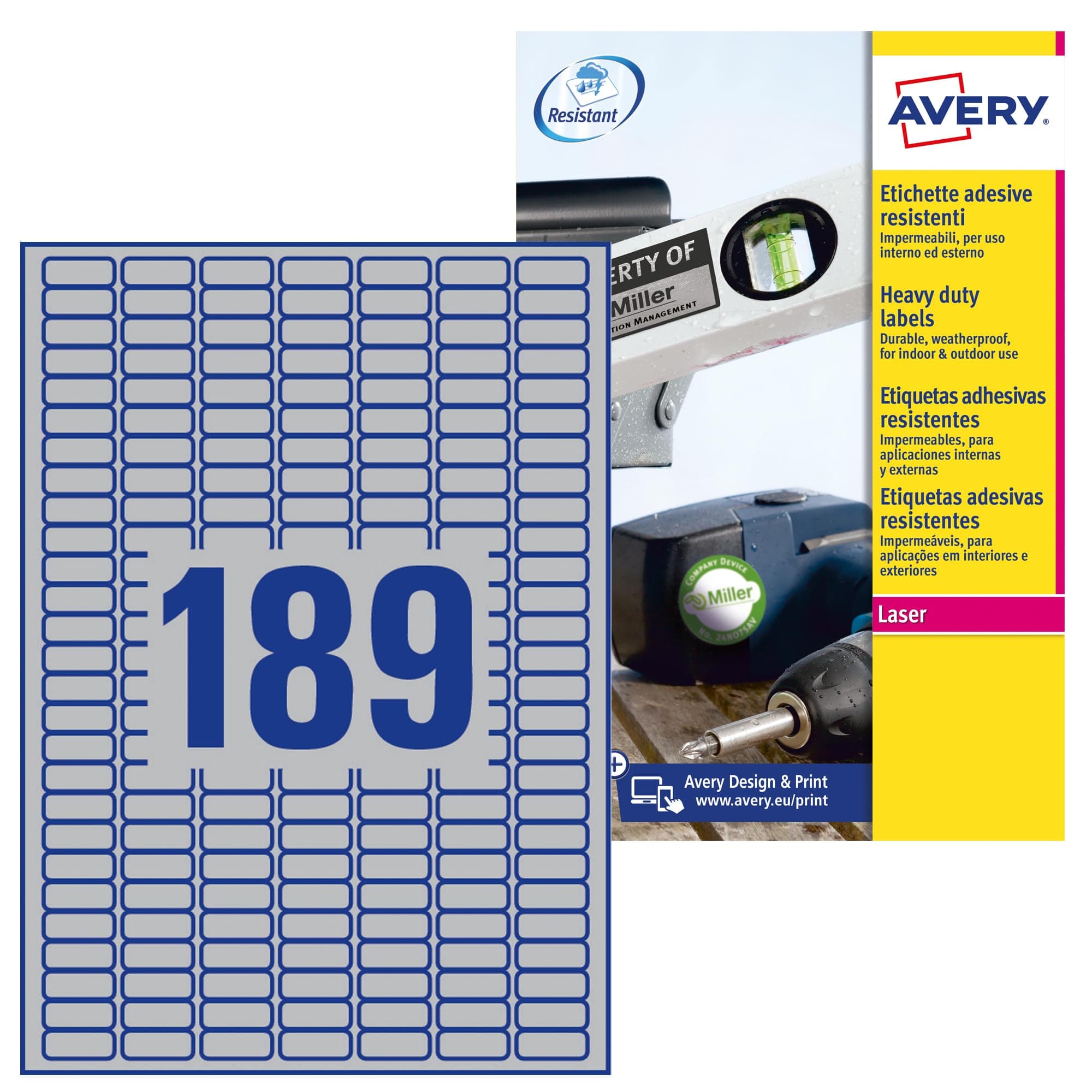 AVERY Zweckform Italy L6 Polyester Labels 25.4 x 10 Silver/Black