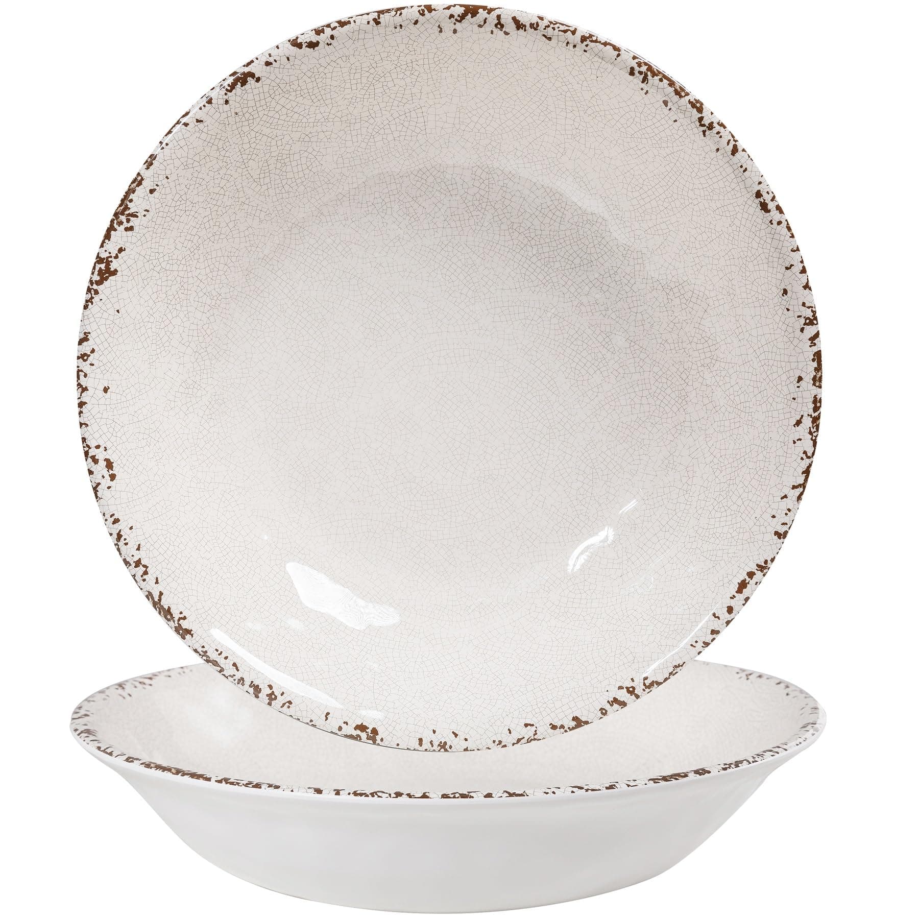 Melamine Large Serving Bowls Set of 2, 13.75" and 130 OZ Farmhouse BPA Free Salad, Pasta and Mixing Serving Bowls, Large Bowls Set for Serving Food, Durable and Dishwasher Safe, Ivory