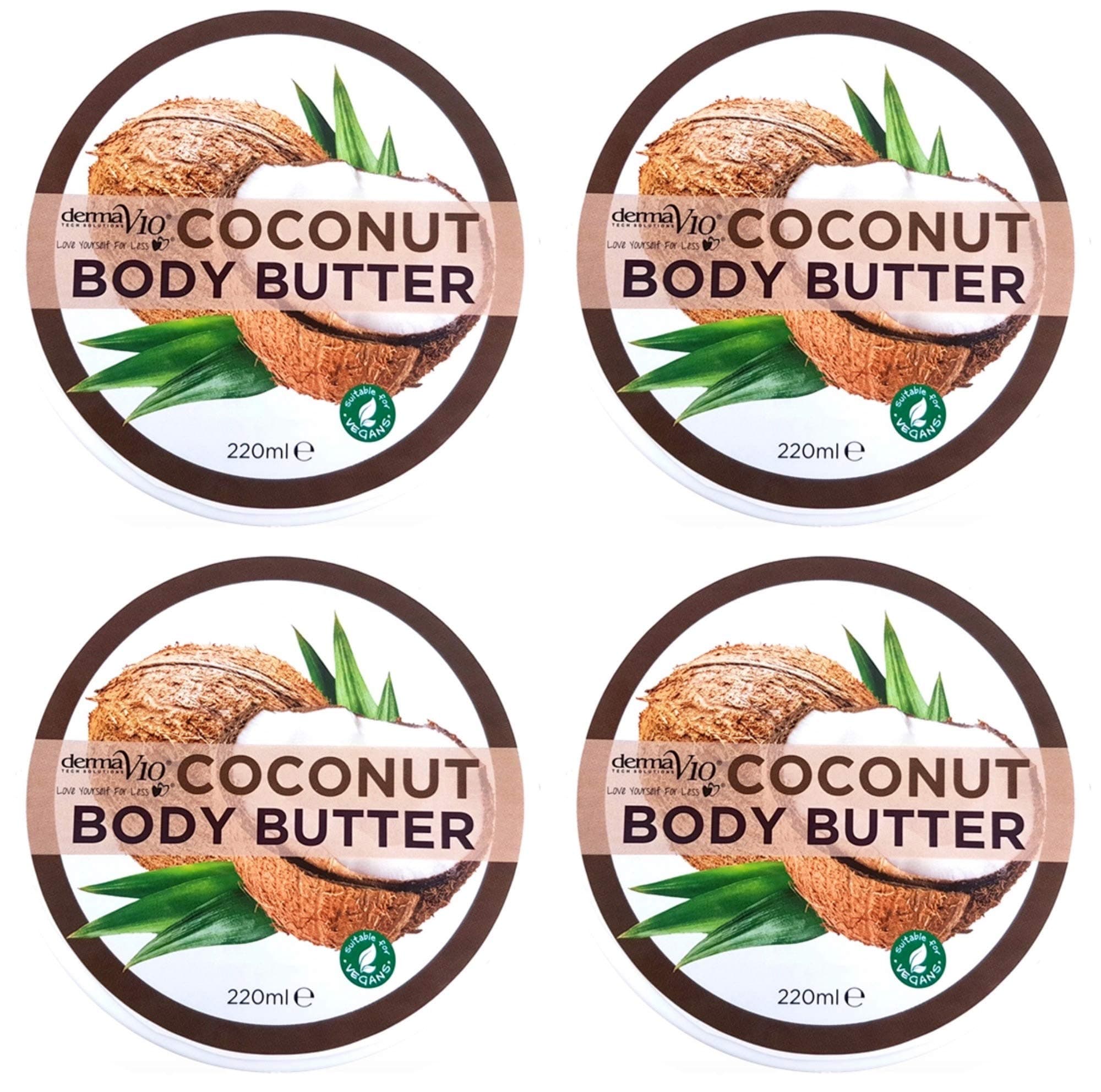 Derma V10 Body Butter Moisturising Cream Vegan Friendly 4 Pack (Coconut)
