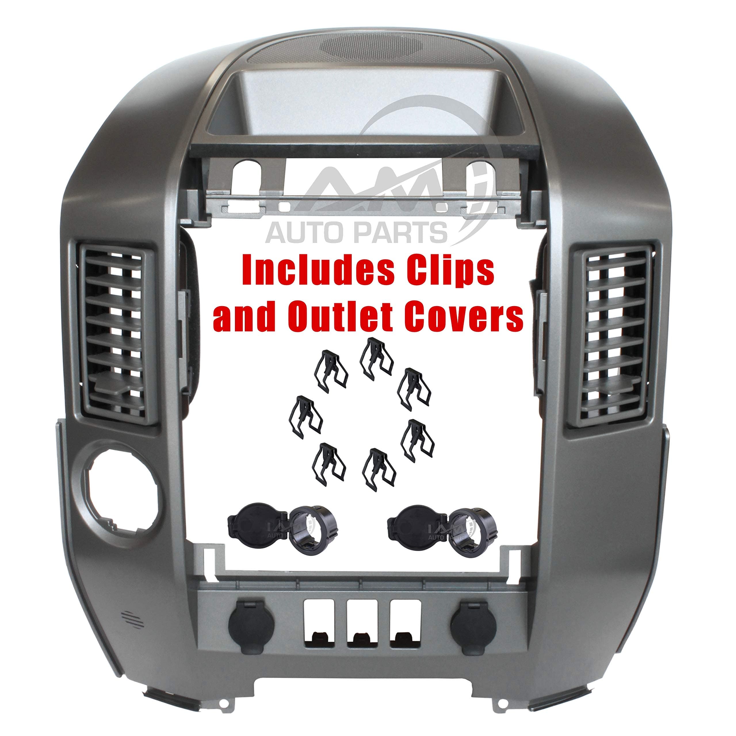 IAMAUTO 03450 Center Dash Radio AC Finisher Surround Bezel WITH Speaker Bezel For 2004 2005 Nissan Titan and Armada Models PRIOR to 8/2005 ***(WITHOUT Navigation) CLIPS INCLUDED