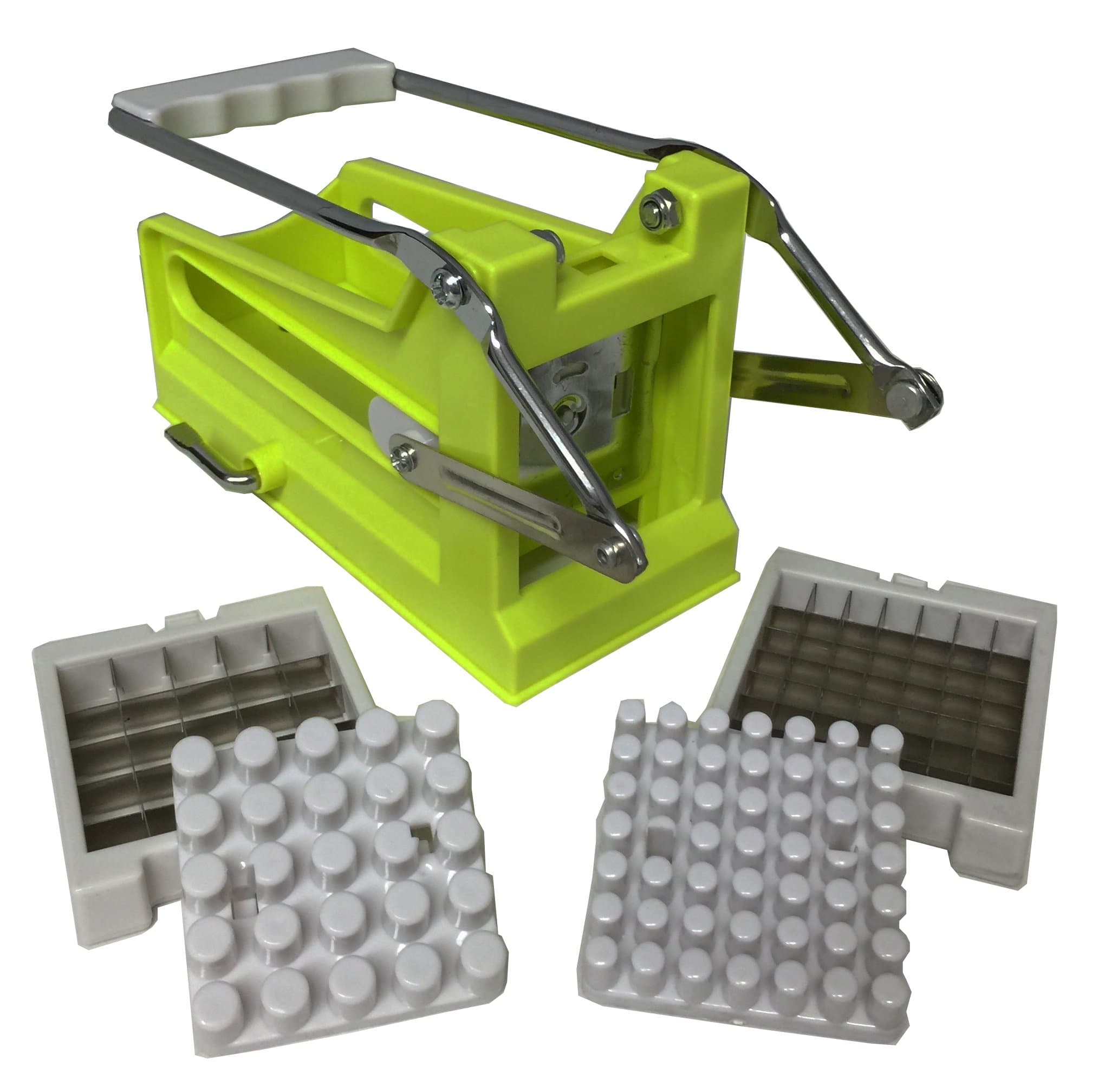French Fry Potato Cutter. Slice Vegetables - Apples. Veggie Chopper with Suction Bottom to Attach Securely to Countertop. Lime Green Color.
