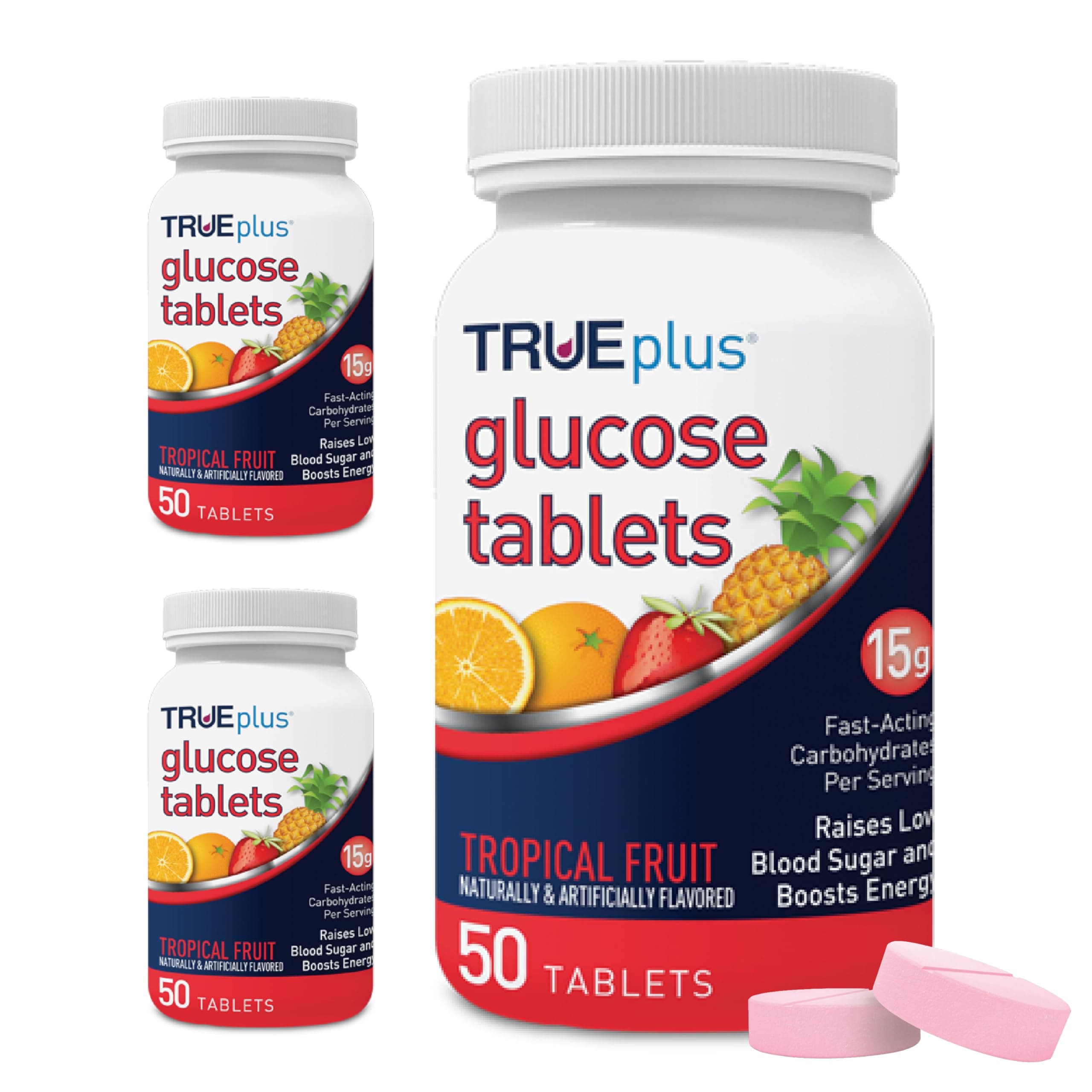 Glucose Tablets, Tropical Fruit Flavor - 50ct Bottle (3)