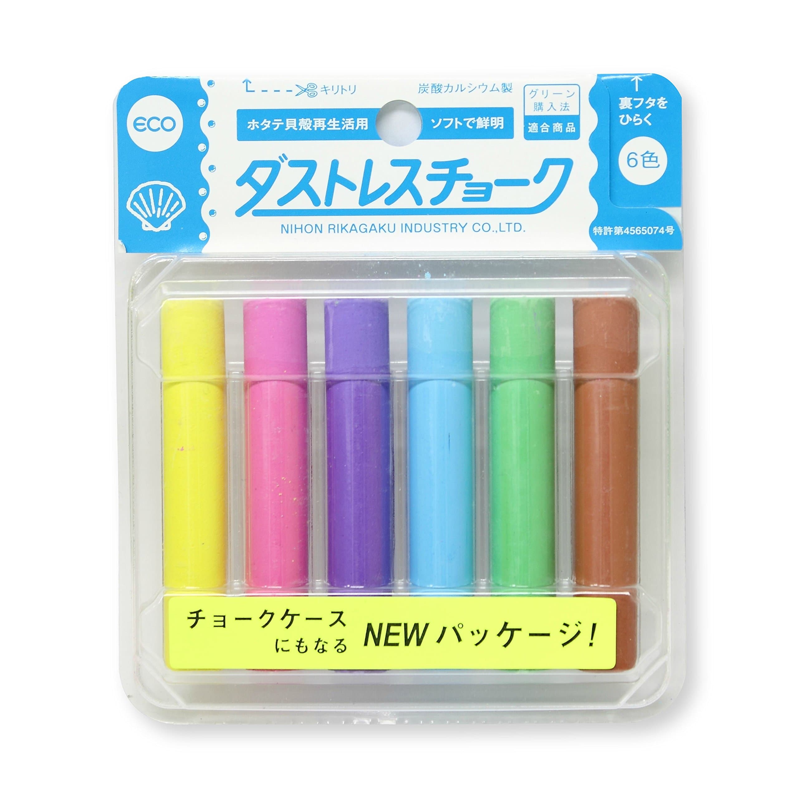 日本理化学 Dustless Chalk 6pcs, 6 colors