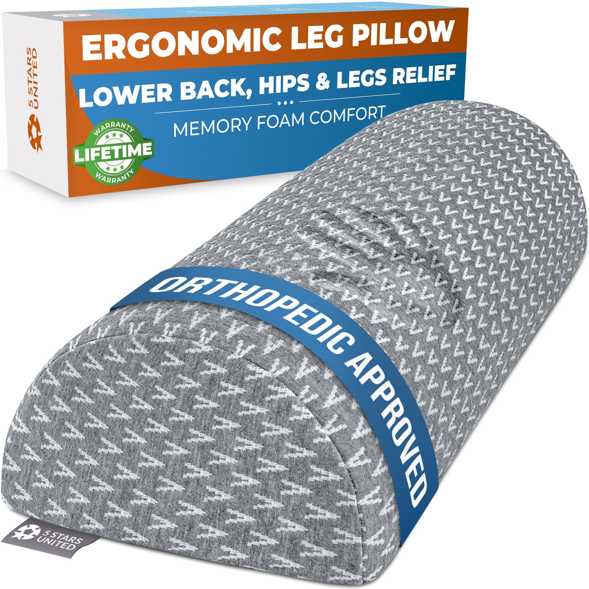 Knee Pillow for Back Sleeping – Memory Foam Cushion for Sciatica Pain Relief – Under Leg Support for Sleeping on Back – Half Moon Bolster for Bed, Gray