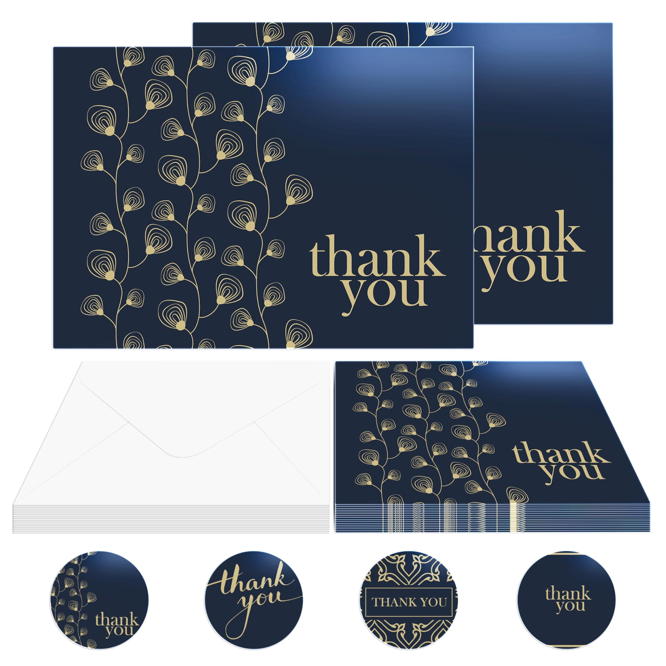 100 Bulk Thank You Cards with Envelopes (Navy Blue Gold) Made in USA | 4 x 6 Inch Professional Blank Thank You Notes | Suitable for Graduation 2025, Wedding, Small Business, Bridal & Baby Shower