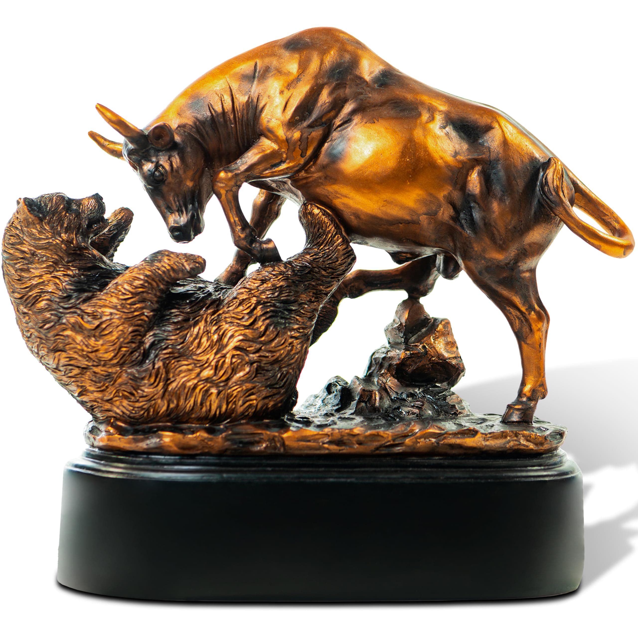 Bull and Bear Statue Wall Street Decor, 9x9.5 Resin Finance Desktop Decor Figurine for Traders and Investors with Bronze-Like Finish, Stock Market Gifts