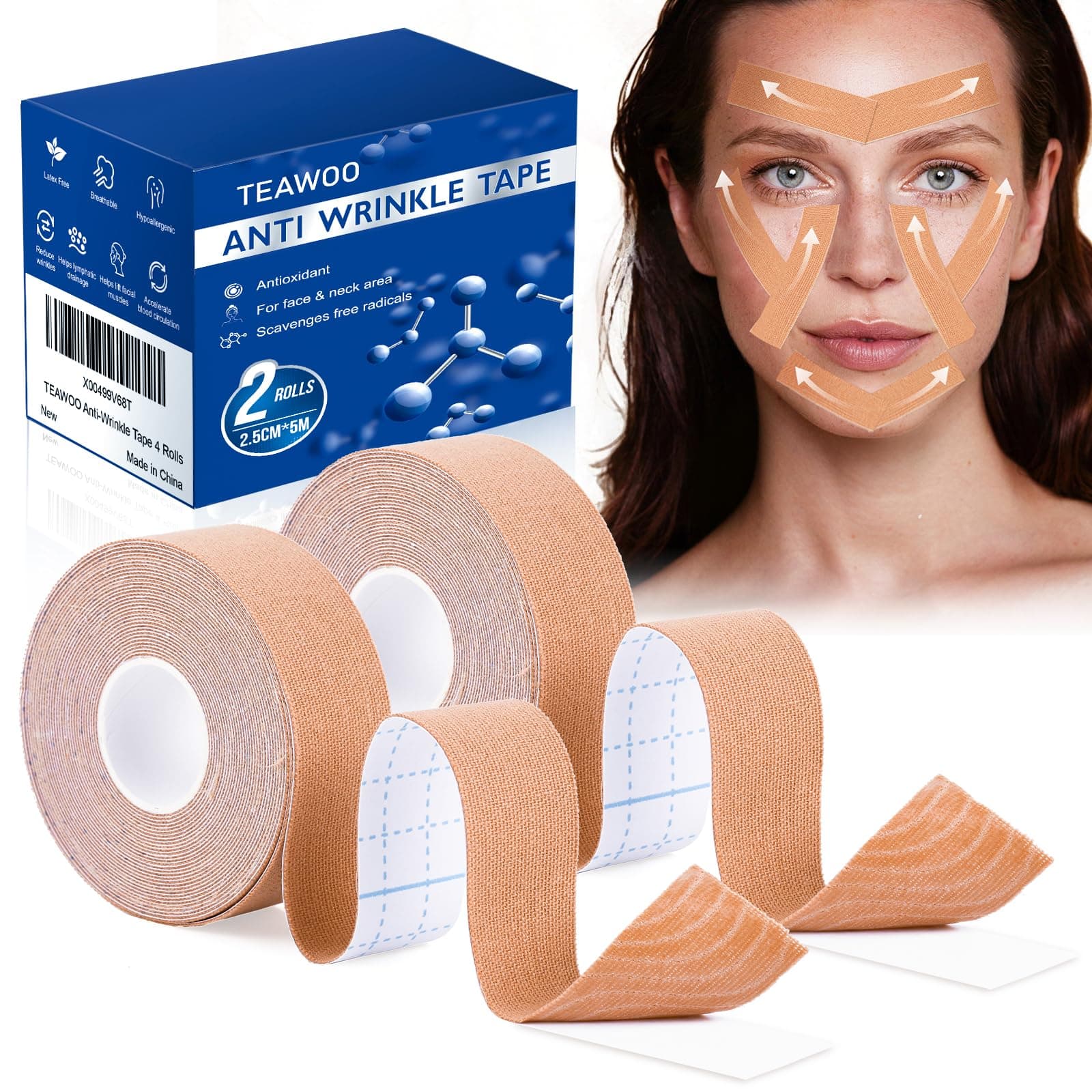 Anti Wrinkle Face Tape | Skin Tape for Wrinkles | Facial Myofascial Lift Tape for Skin | Wrinkle Tape for Face & Forehead | Facial Tape for Wrinkles | Anti Aging Tape for Wrinkles Overnight 2 Rolls