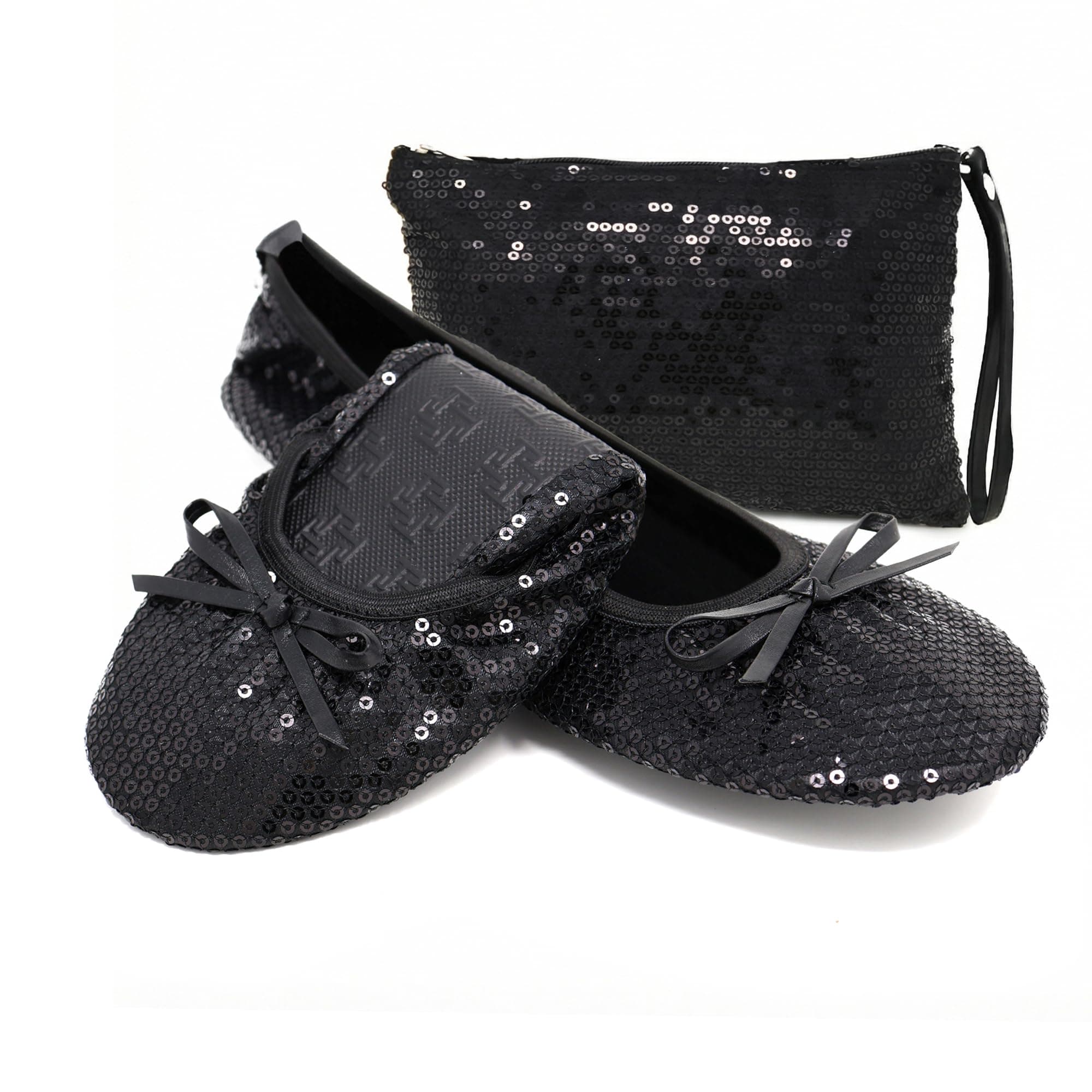 Foldable Sequin Shoes for Women | Comfortable Dressy Flats for Weddings, Parties & Events | Ballet Purse Slippers