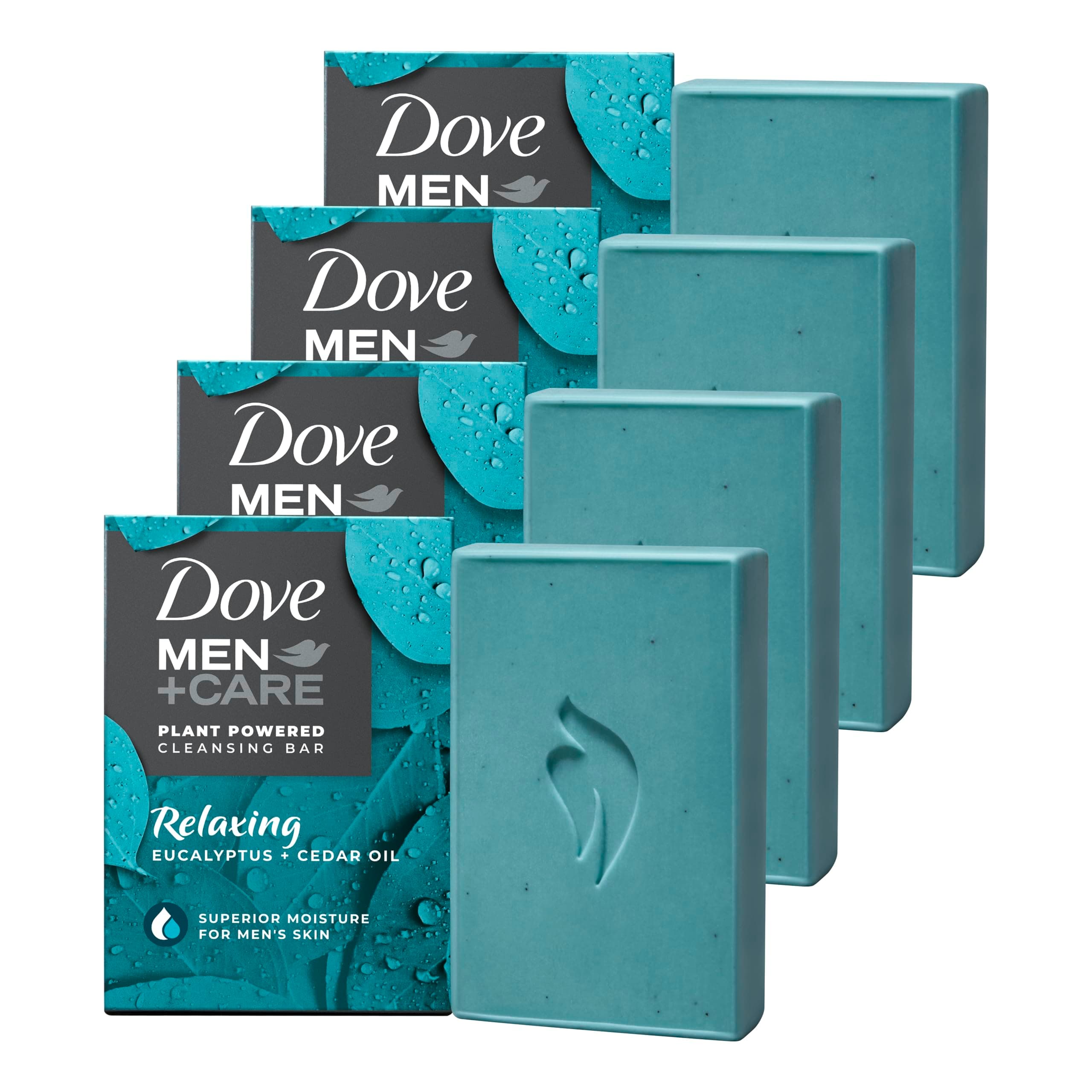 MEN + CARE Natural Essential Oil Bar Soap Relaxing Eucalyptus Oil & Cedar Oil 4 Count To Clean And Hydrate Mens Skin 4-in-1 Bar Soap For Men's Body, Hair, Face, And Shave 5oz
