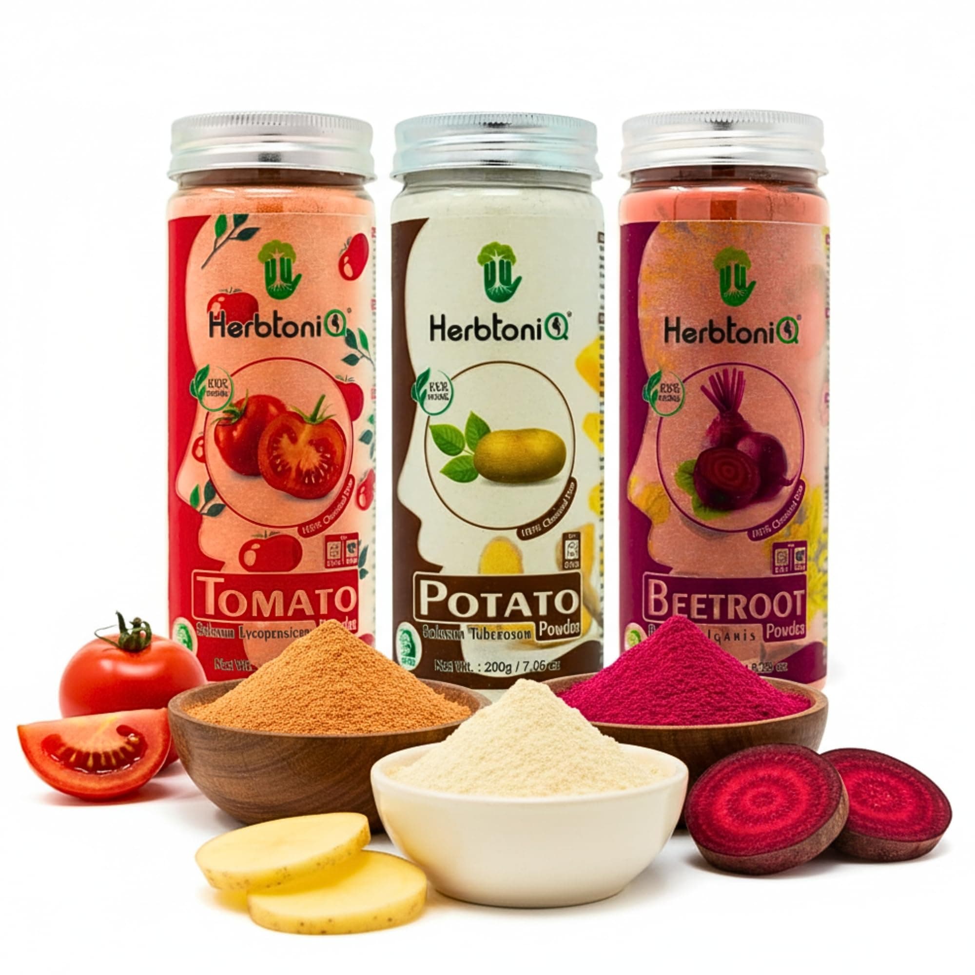 Herbtoniq Face Pack Powders for Glowing Skin, Tan Removal | Trio Combo Pack Goodness of Tomato Potato Beetroot Powder | Ideal for Brightening Skincare Mask for All Skin Types | Unisex (550g)
