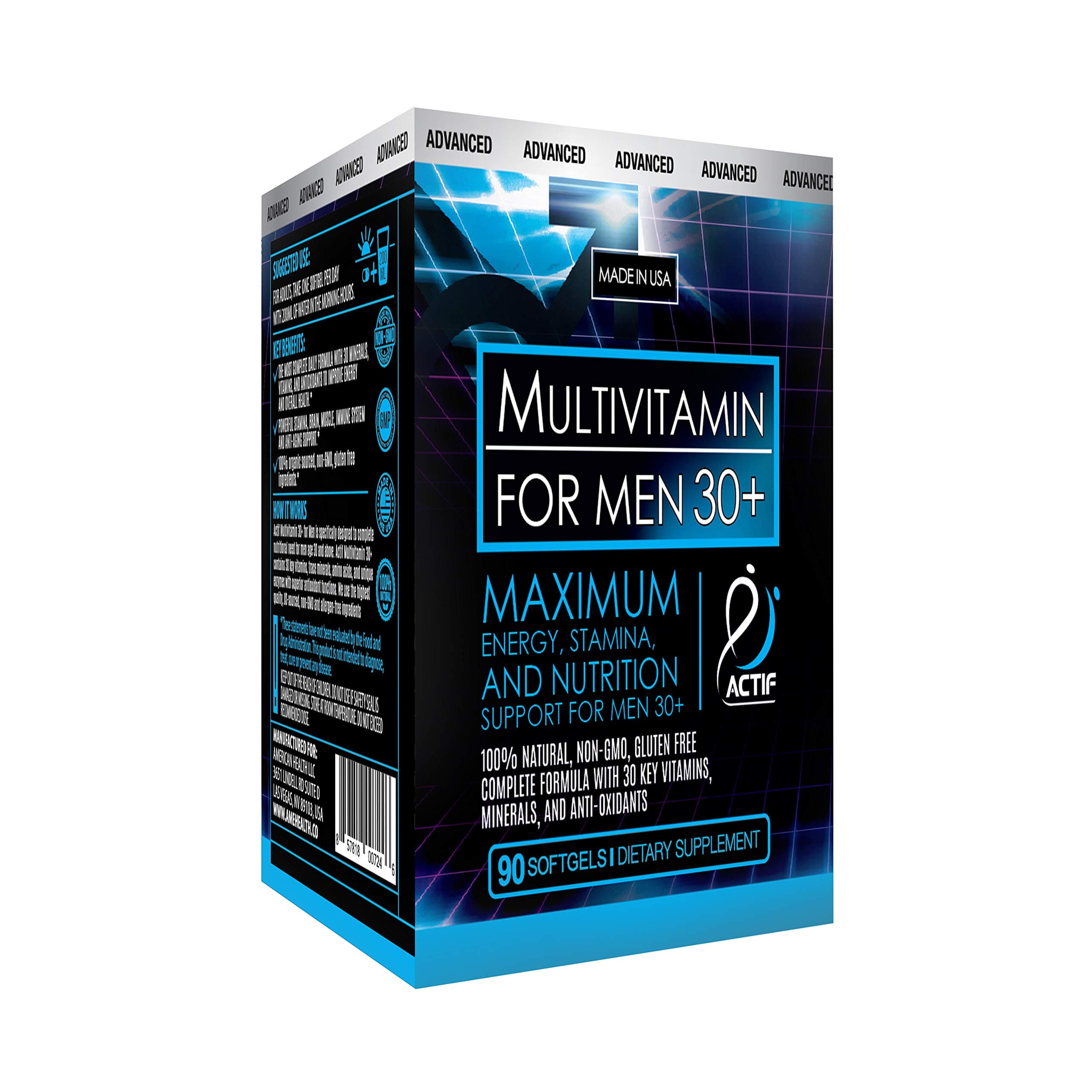 Organic Multivitamin for Men Age 30+ with 30 Organic Vitamins and Organic Herbs, Non-GMO, Made in USA, 90 Count