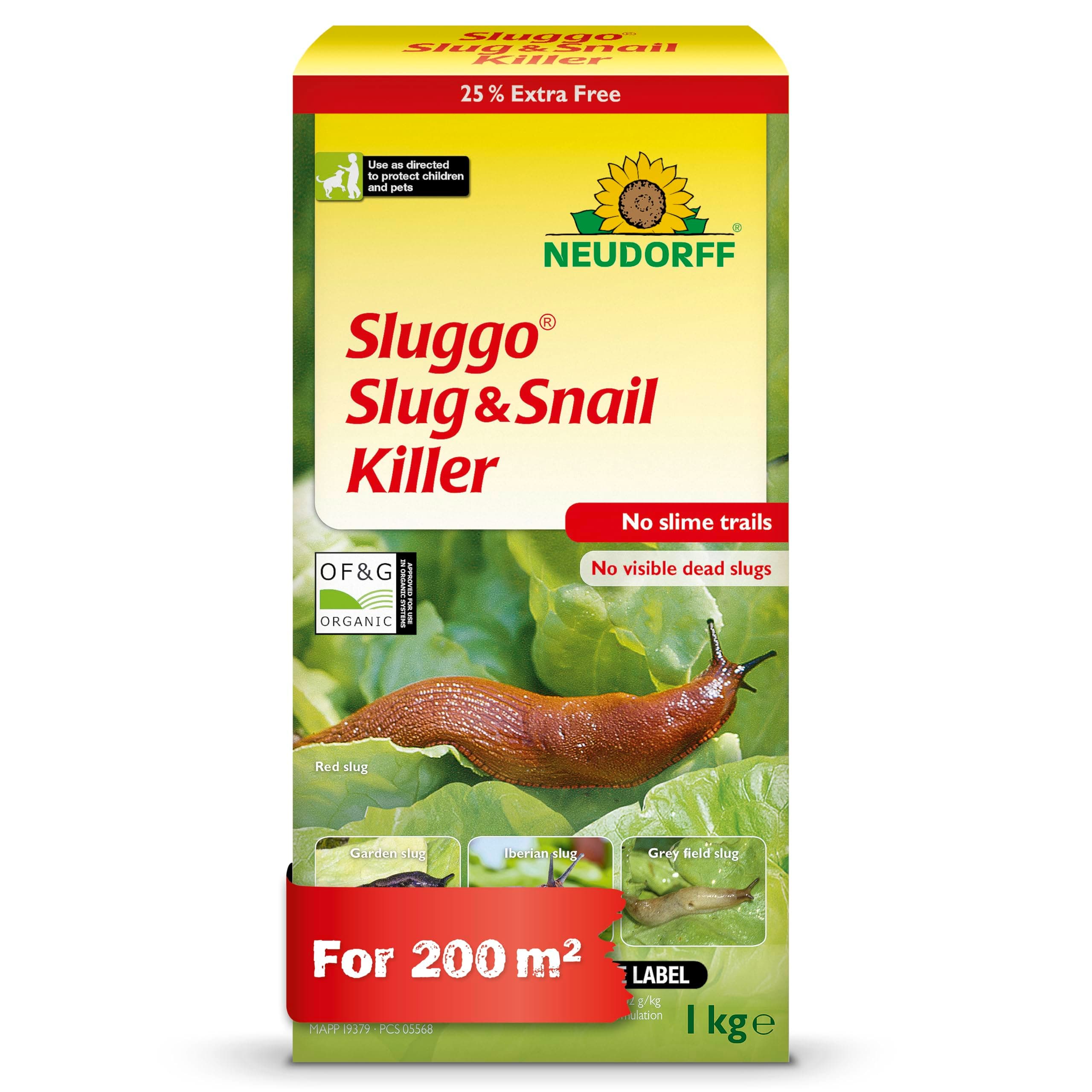 Sluggo Slug & Snail Killer – Effective slug control against slugs and snails. No slime traces and no visible dead slugs. For 200 m², 1 kg