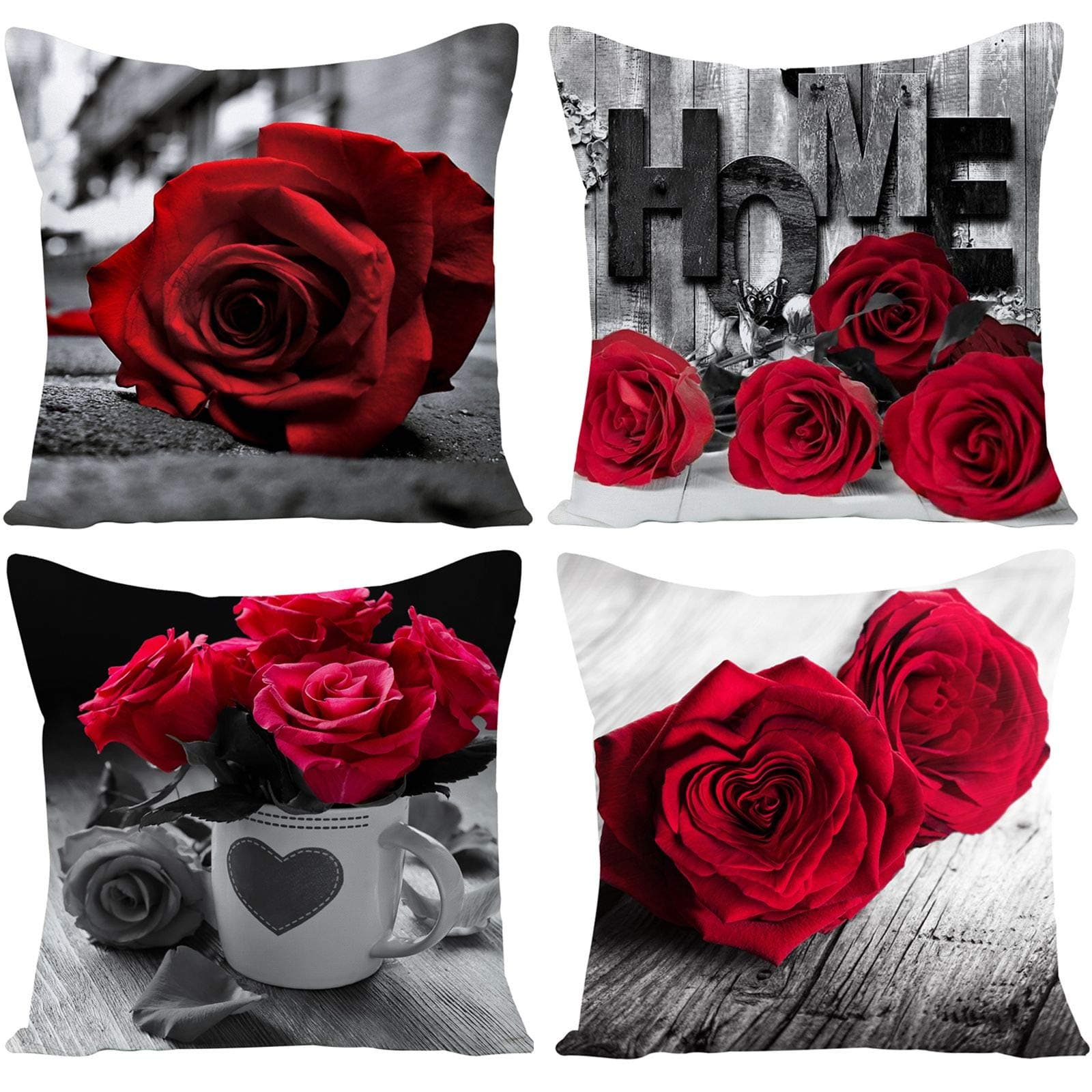 EZVING Black Red Rose Throw Pillow Covers Set of 4