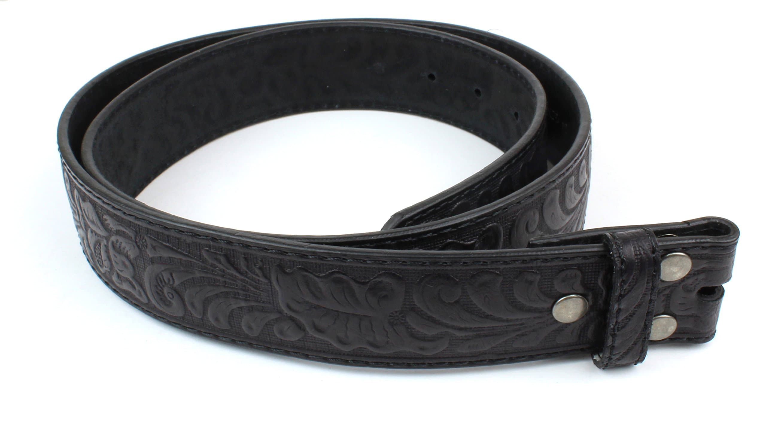 BC BeltsLeather Belt Strap with Embossed Western Scrollwork 1.5" Wide with Snaps