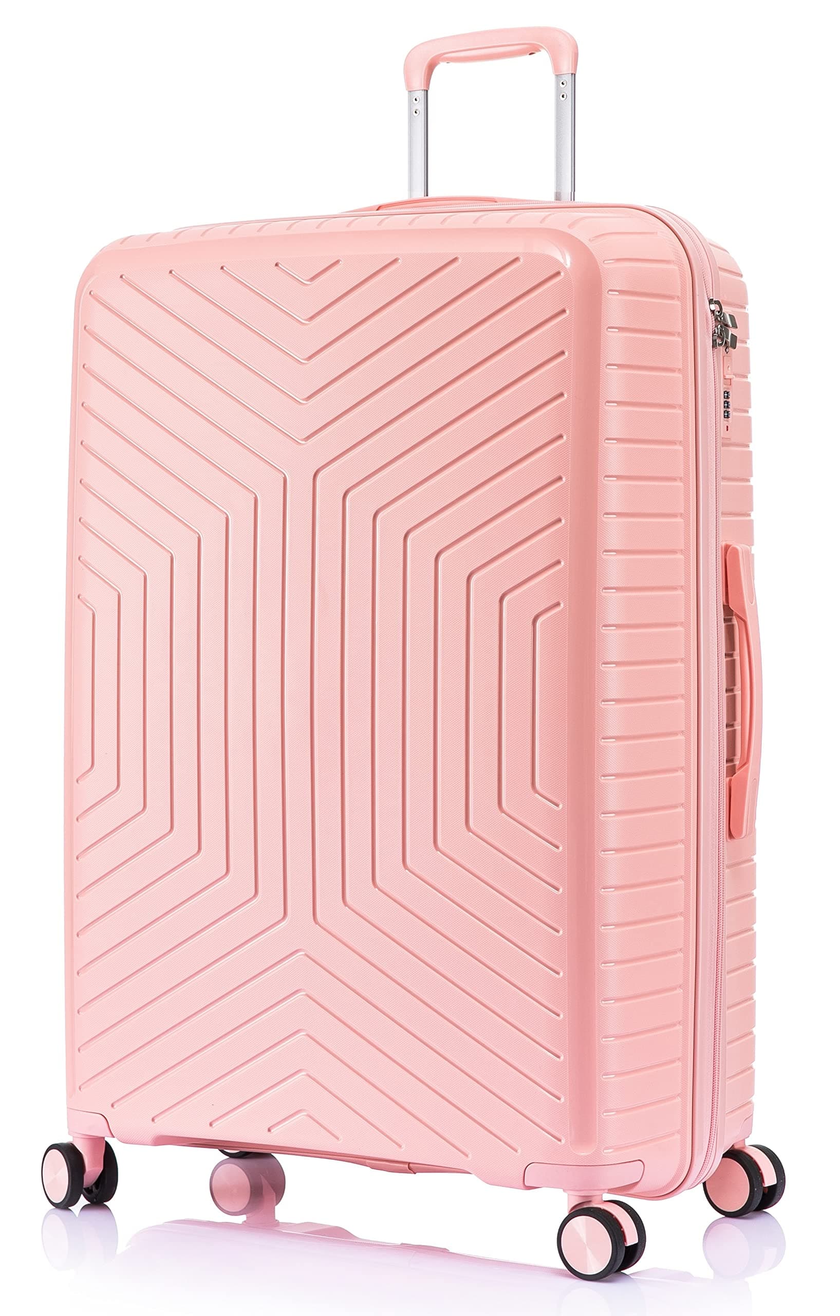 28" Large Hard Shell Polypropylene PP Suitcase 4 Wheel Spinner Luggage PP20 Light Pink