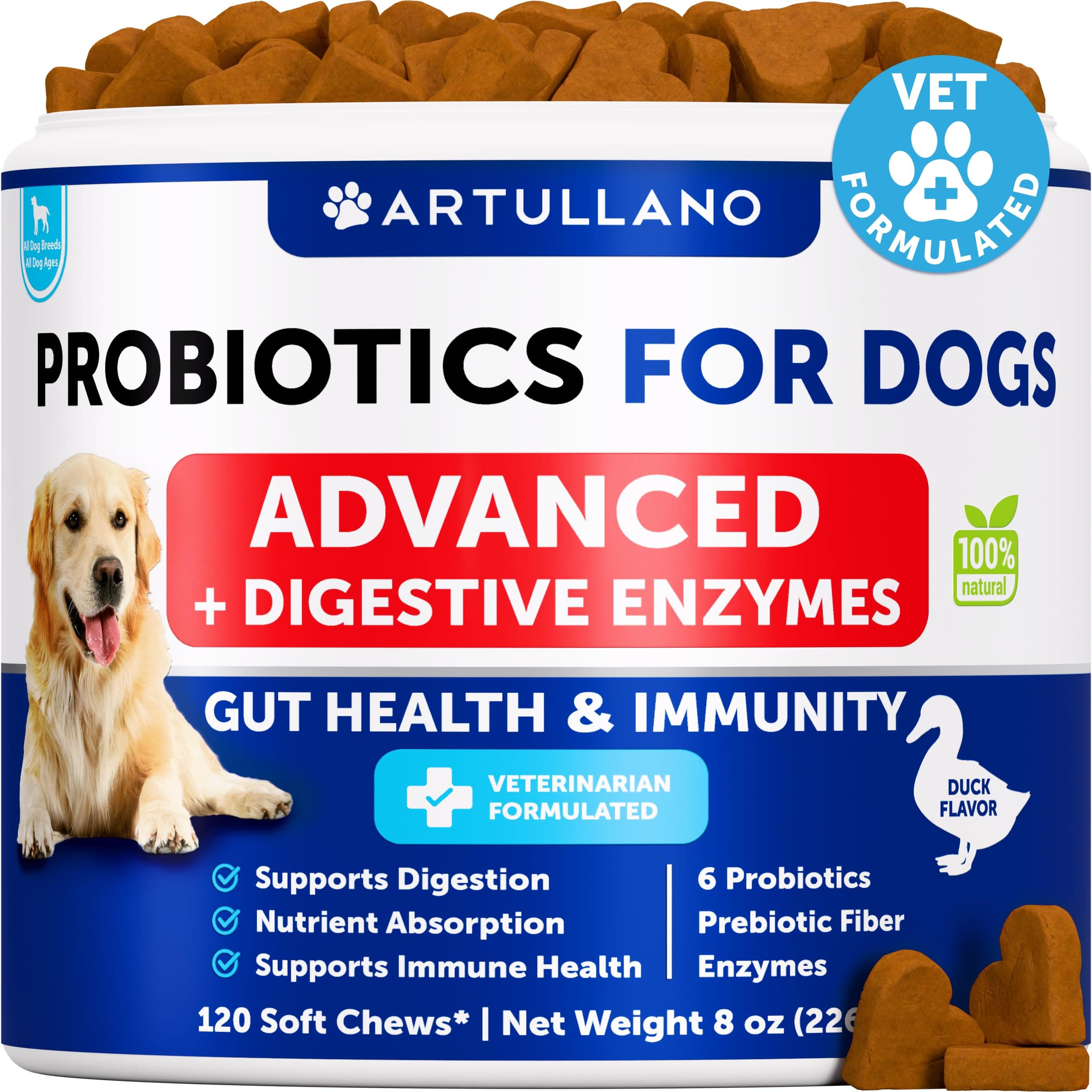 Probiotics for Dogs - Support Gut Health, Itchy Skin, Allergies, Immunity, Yeast Balance - Dog Probiotics and Digestive Enzymes with Prebiotics - Reduce Diarrhea, Gas - 120 Probiotic Chews for Dogs