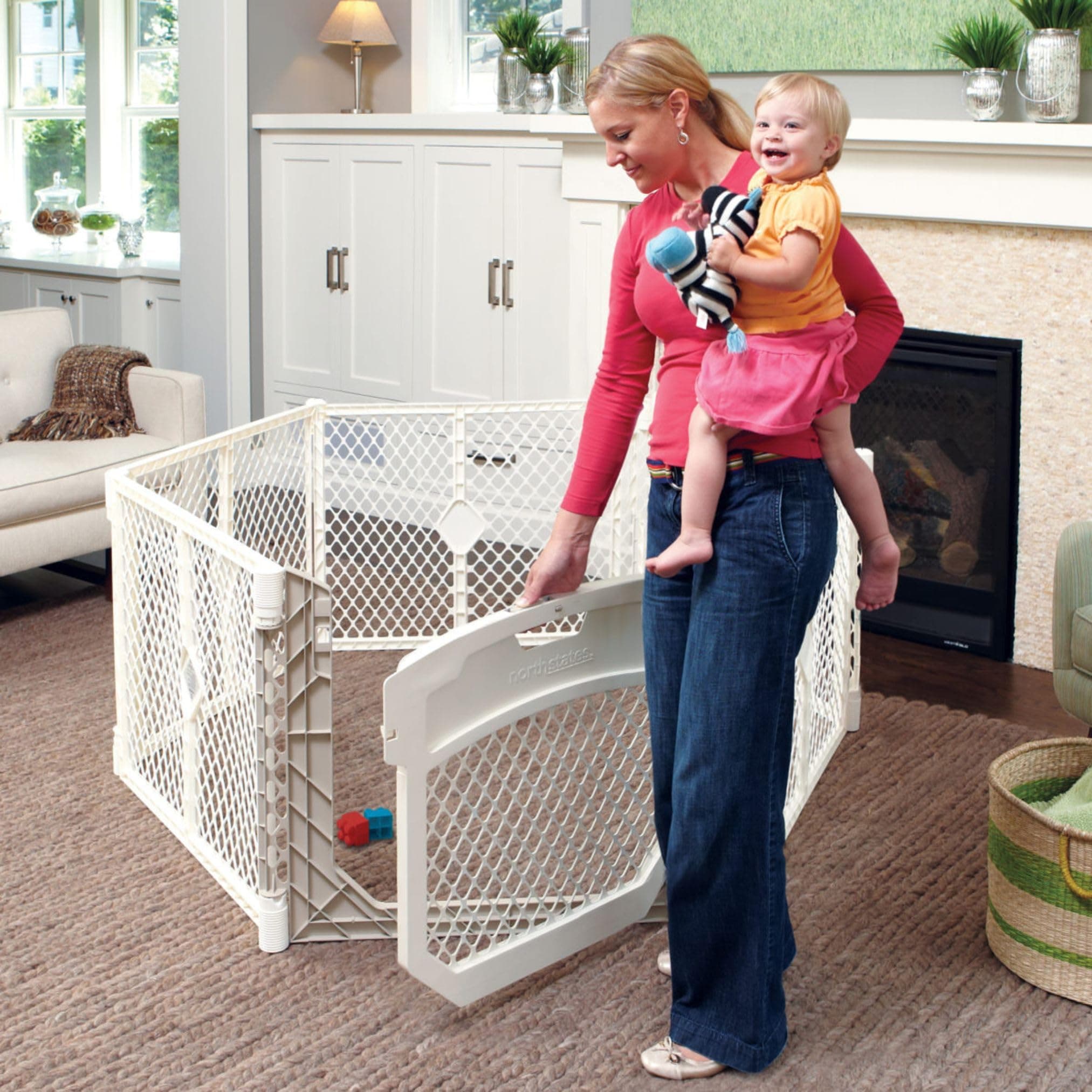 Toddleroo by North States - Superyard Ultimate Play Yard: Freestanding 6-Panel Baby Playpen with Door - Indoor or Outdoor Use - Made in USA - Encloses Up to 18.5 Square Feet - 26 Inches Tall - Ivory