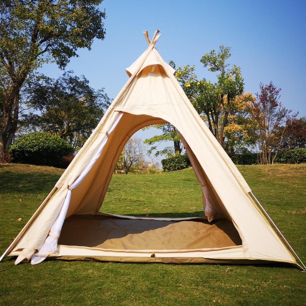 Latourreg 2 Person Outdoor Camping of 2M Canvas Camping Pyramid Tent Large Adult Teepee Pagoda Tent