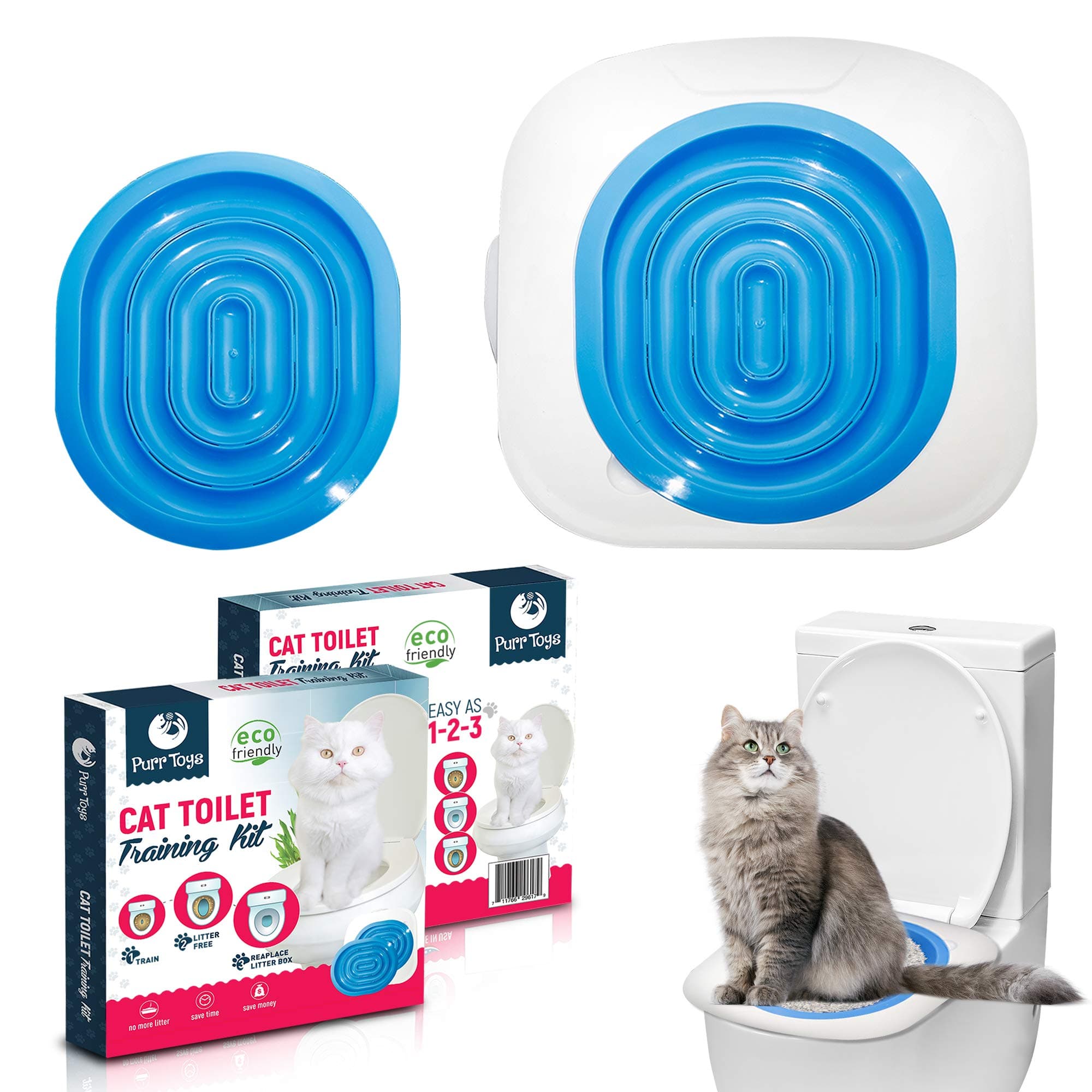 Purrtoys Cat Toilet Training Kit System – Clean, Convenient Disappearing Litter Box Toilet Seat for Animals, Pets, Kittens, kittys Loo