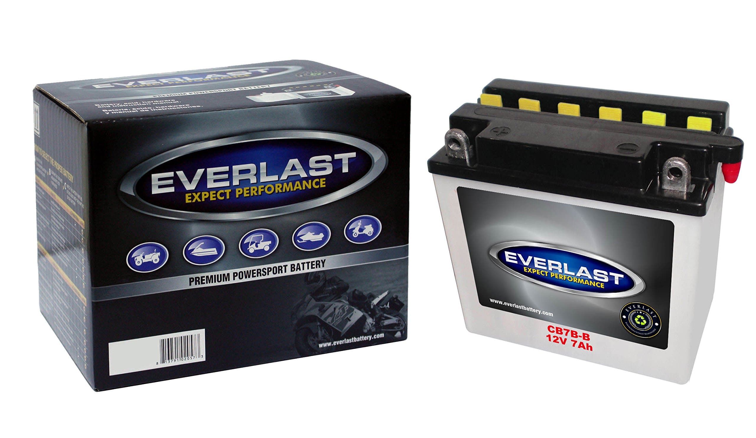 EverLast CB7B-B 12V Conventional Battery with Acid Pack (5 7/8 L X 2 3/8 W X 5 1/8 H)