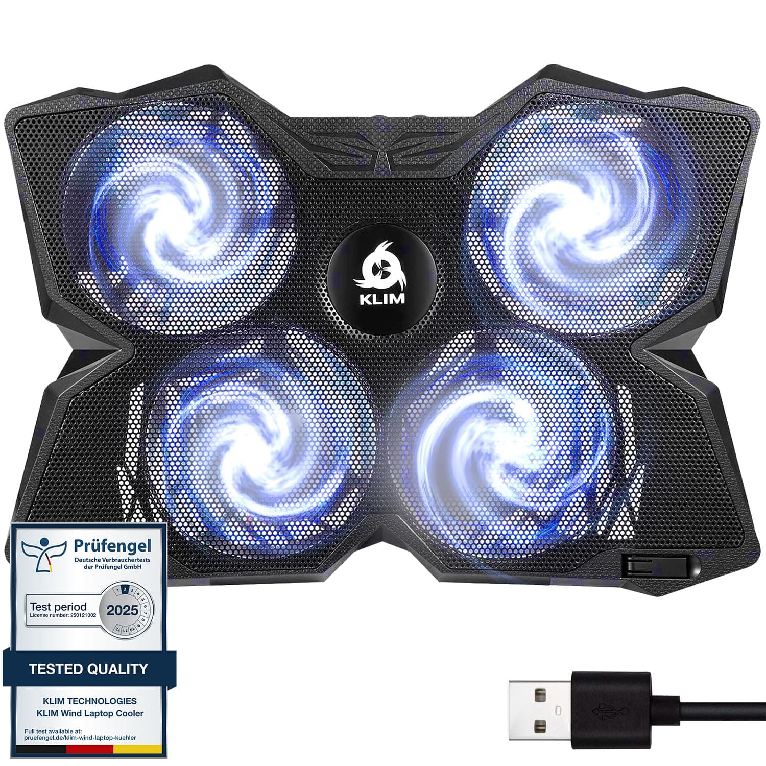 Wind Laptop Cooling Pad - More Than 500 000 Units Sold - New Version - The Most Powerful Rapid Cooling - Laptop Stand with 4 Fans at 1200 RPM - USB Fan - PS5 PS4 - White