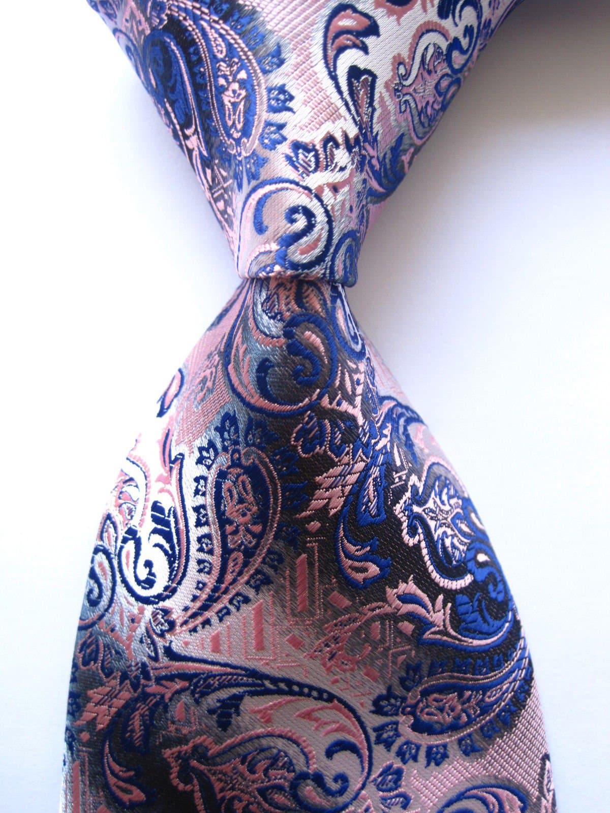 Creation - Neckties Classic Blue Paisley with Pink 100% New Jacquard Woven Silk Men's Tie Necktie