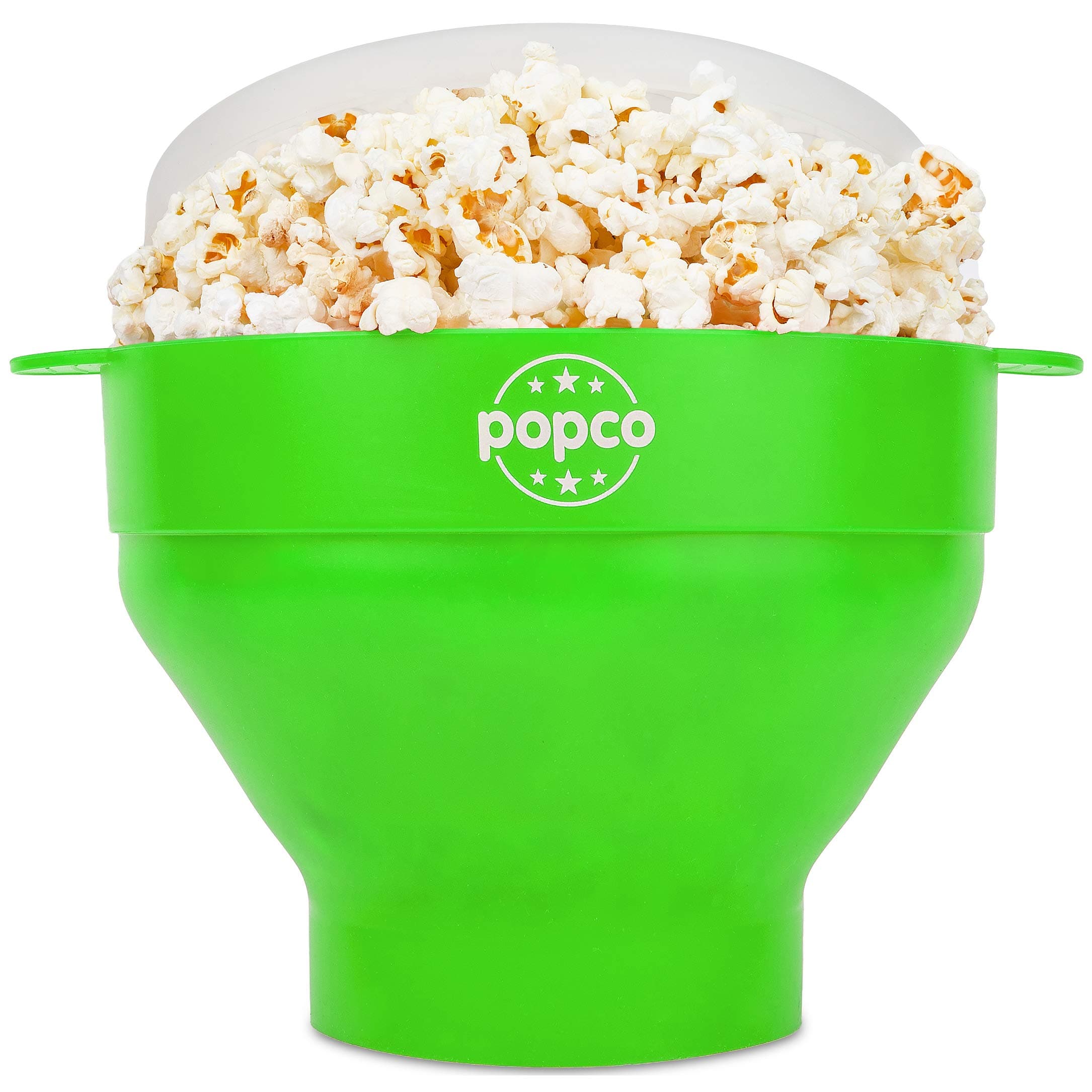 POPCO Silicone Popcorn Popper - Collapsible Microwave Popcorn Maker - Air Popper Pop Corn Bowl with Handles and Lid - Dishwasher Safe - Large 15 Cup Capacity - (Green)