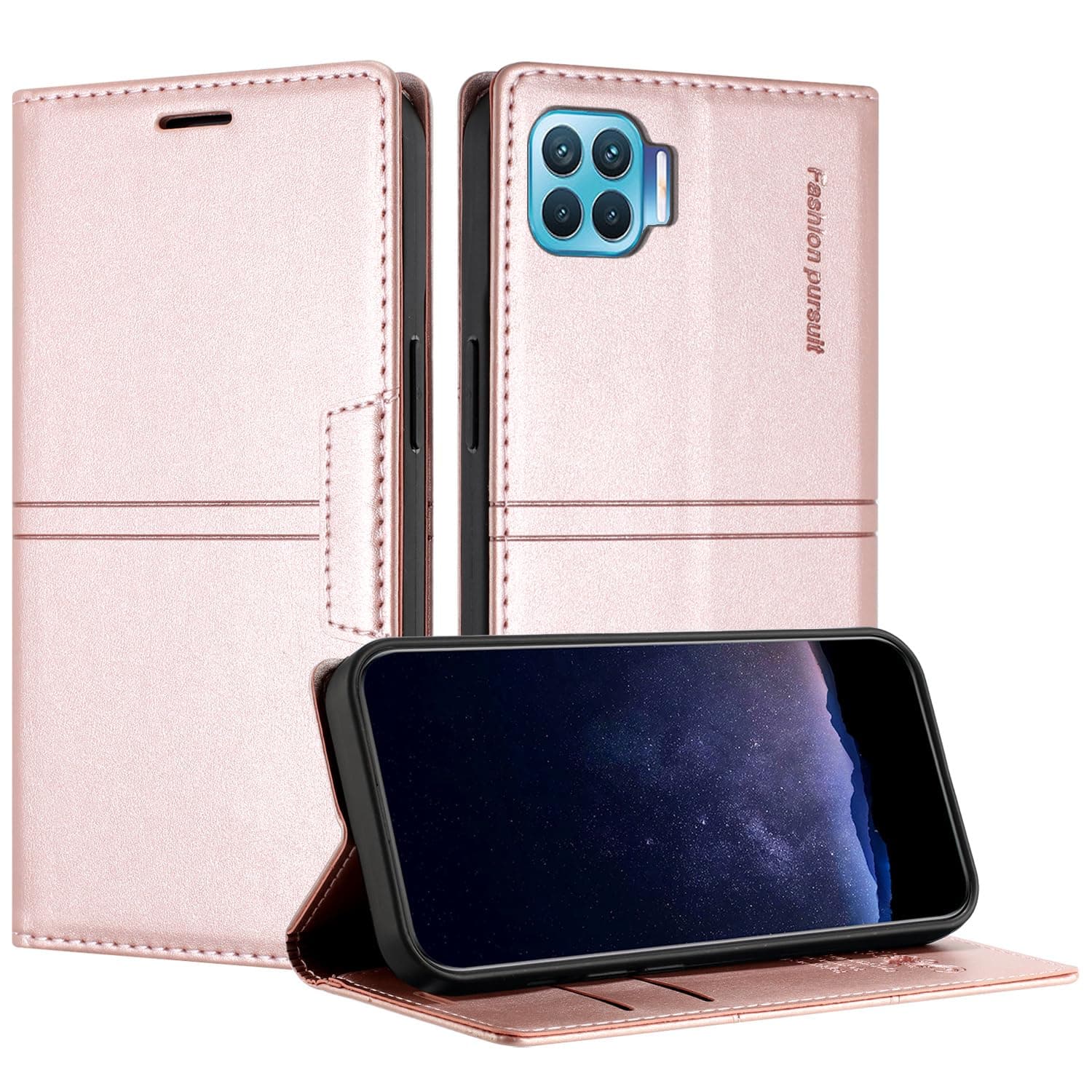 TOUCASACase for OPPO A93 4G/F17 Pro/OPPO Reon4 F/Reon4 Lite, Leather Magnetic Closure Flip Cover, with Card Slot and Shockproof Kickstand Built-in Magnetic Closure Compatible with OPPO A93 4G (Pink)