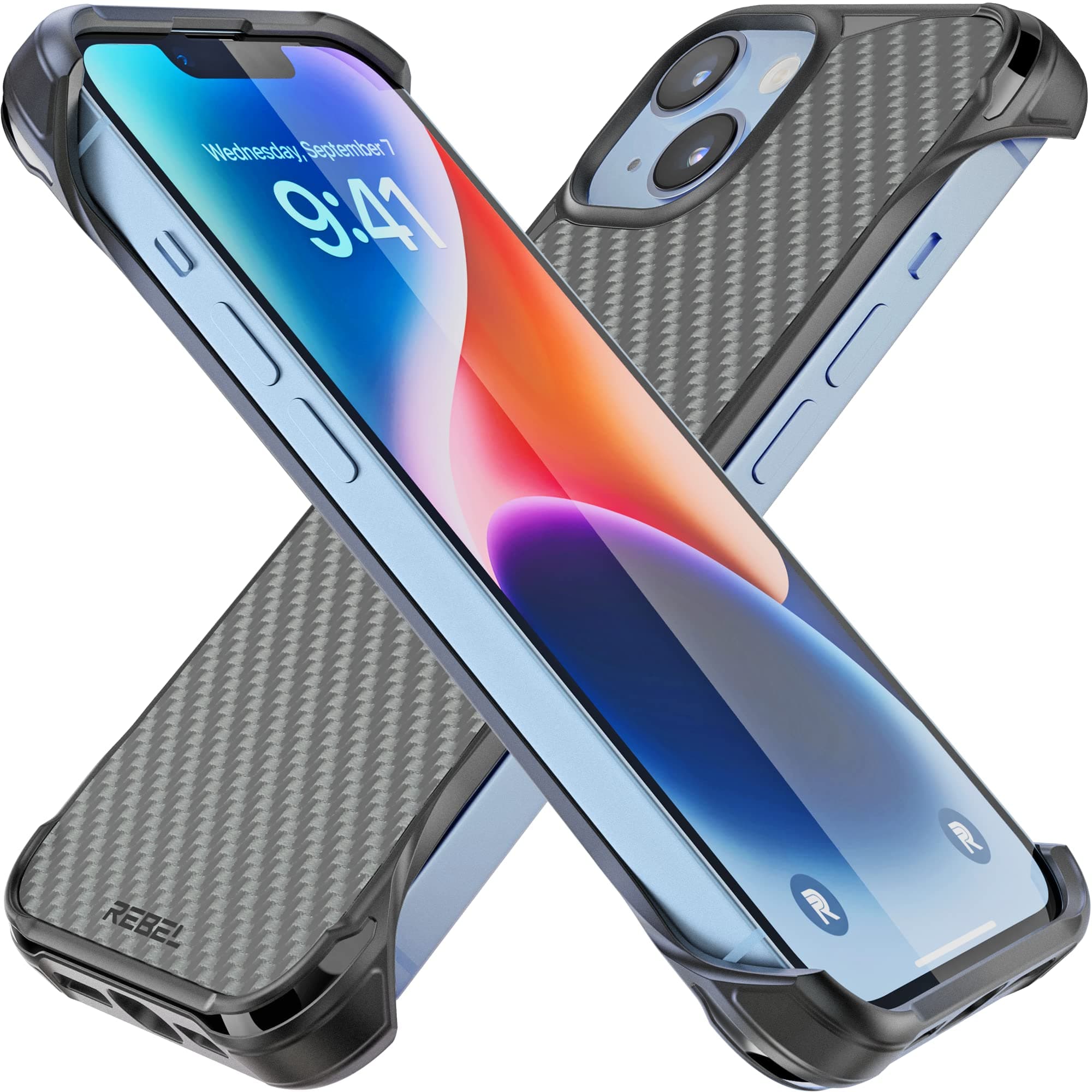 REBEL Case for iPhone 14 & 13 [Flex Series] Exposed Sides for Comfort, Aramid Fiber, Strong MagSafe Compatible, Protective Shockproof Corners, Upgraded Frameless Cover 6.1 Phone 2022 (Flex Black)