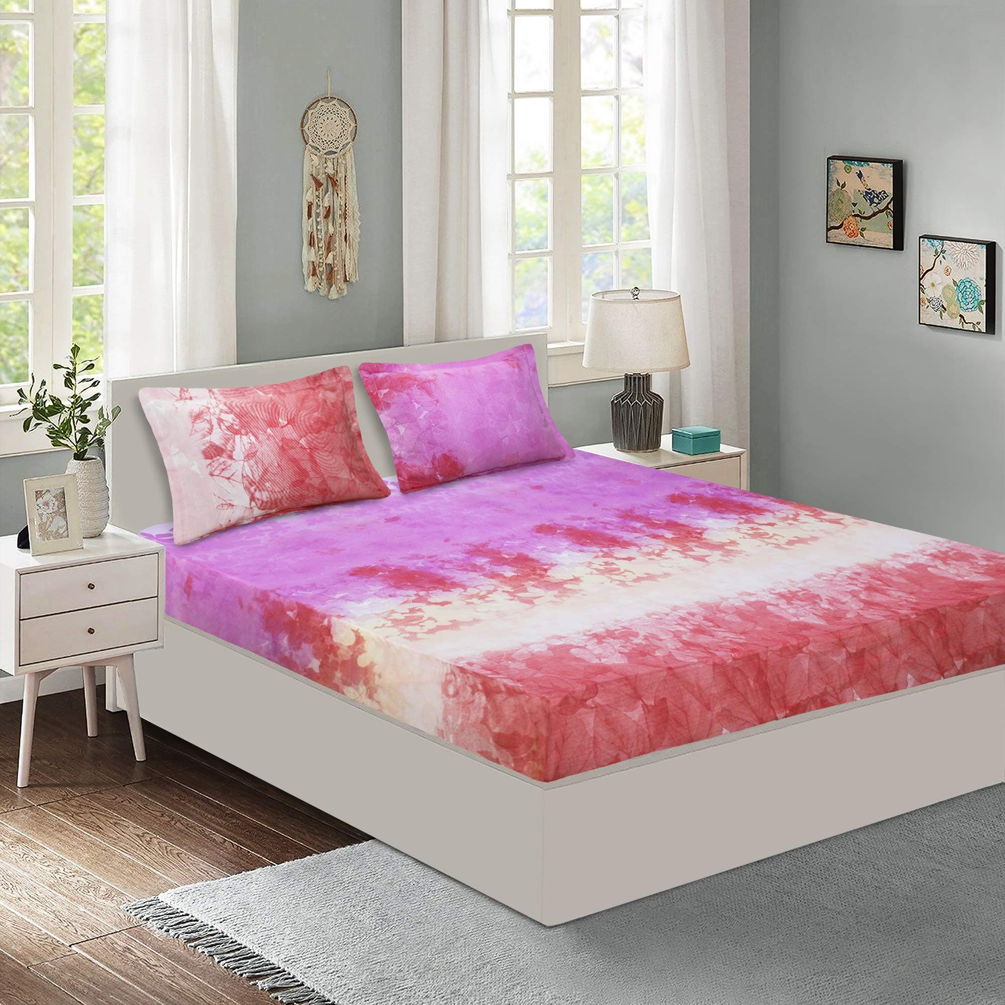 Queenzliving Brush Strokes 144 Tc Cotton King Size Bed Sheet With 2 Co-Ordinated Pillow Covers- Multicolor