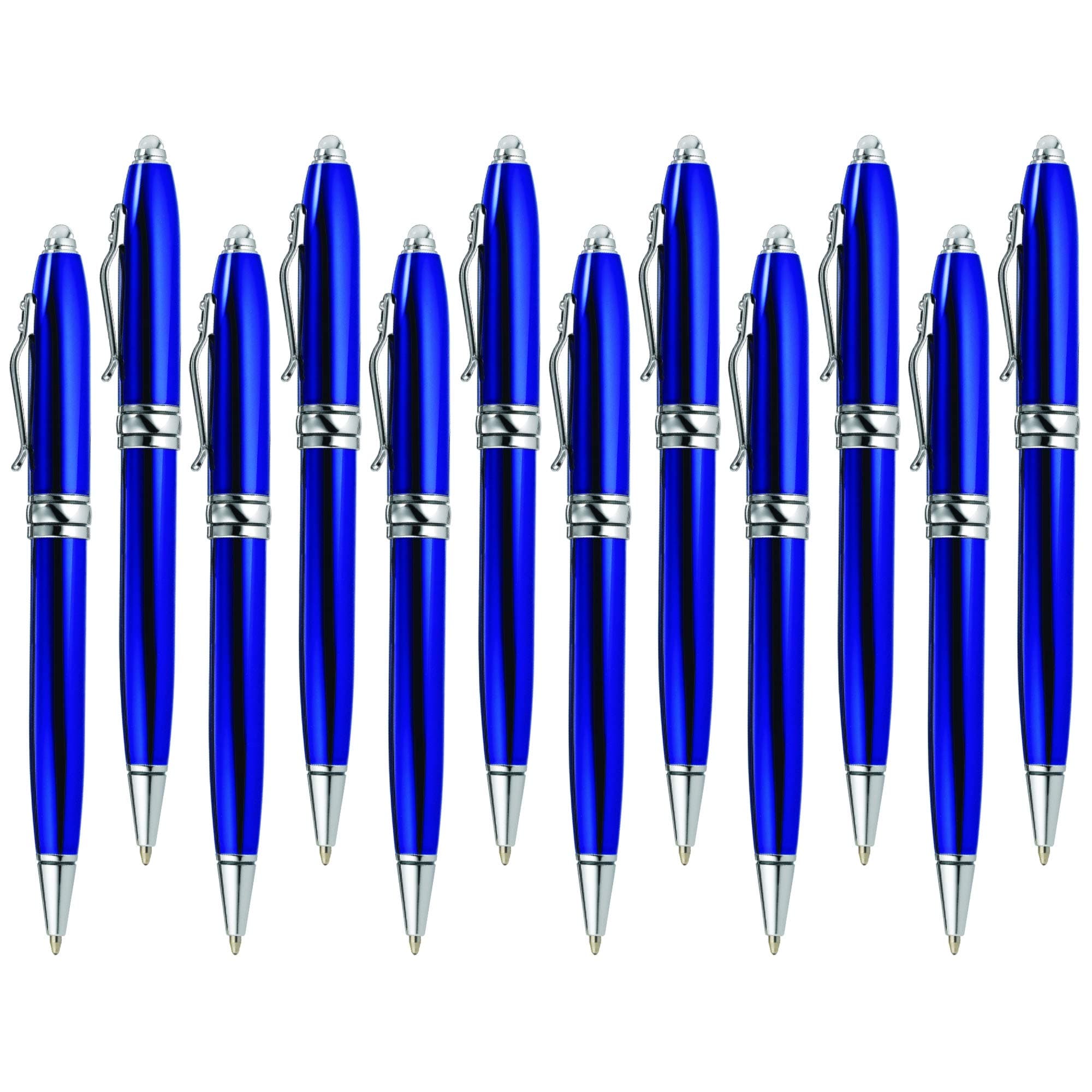 Myron Royale Excel Executive Brass Pen, Pack of 12, Blue/Chrome