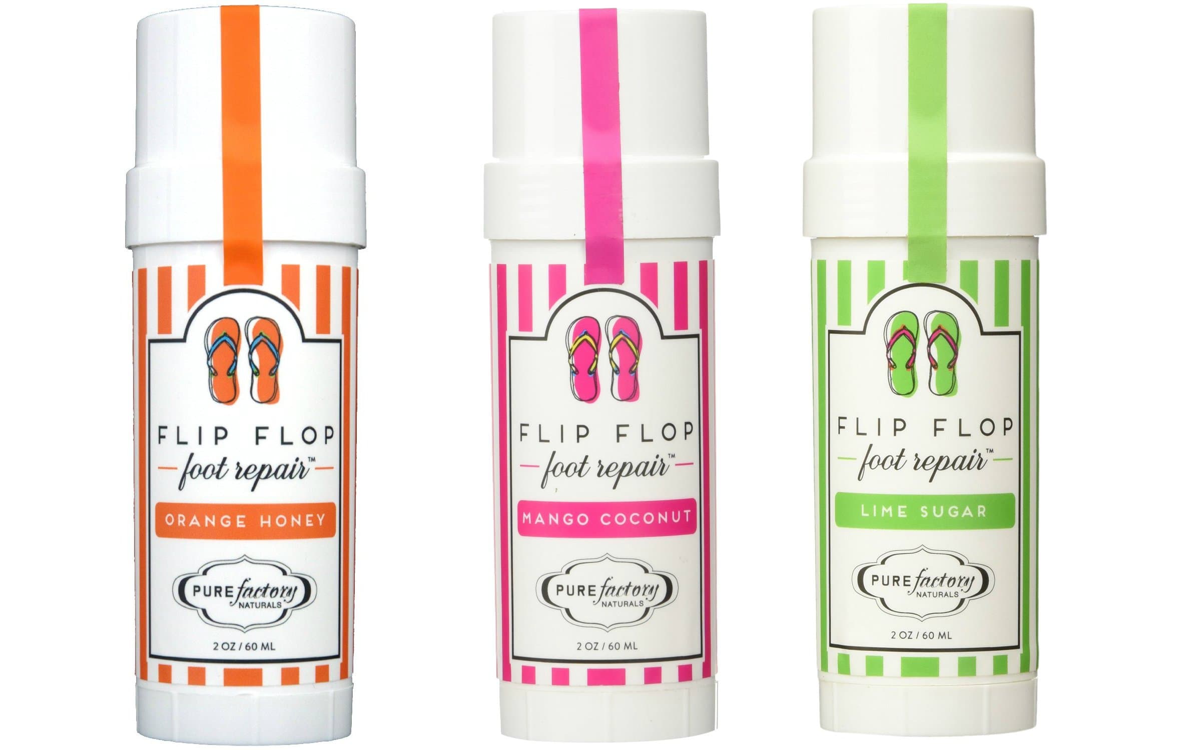 Flip Flop Foot Repair Stick Set of 3 Lime Sugar, Mango Coconut and Orange Honey by Pure Factory