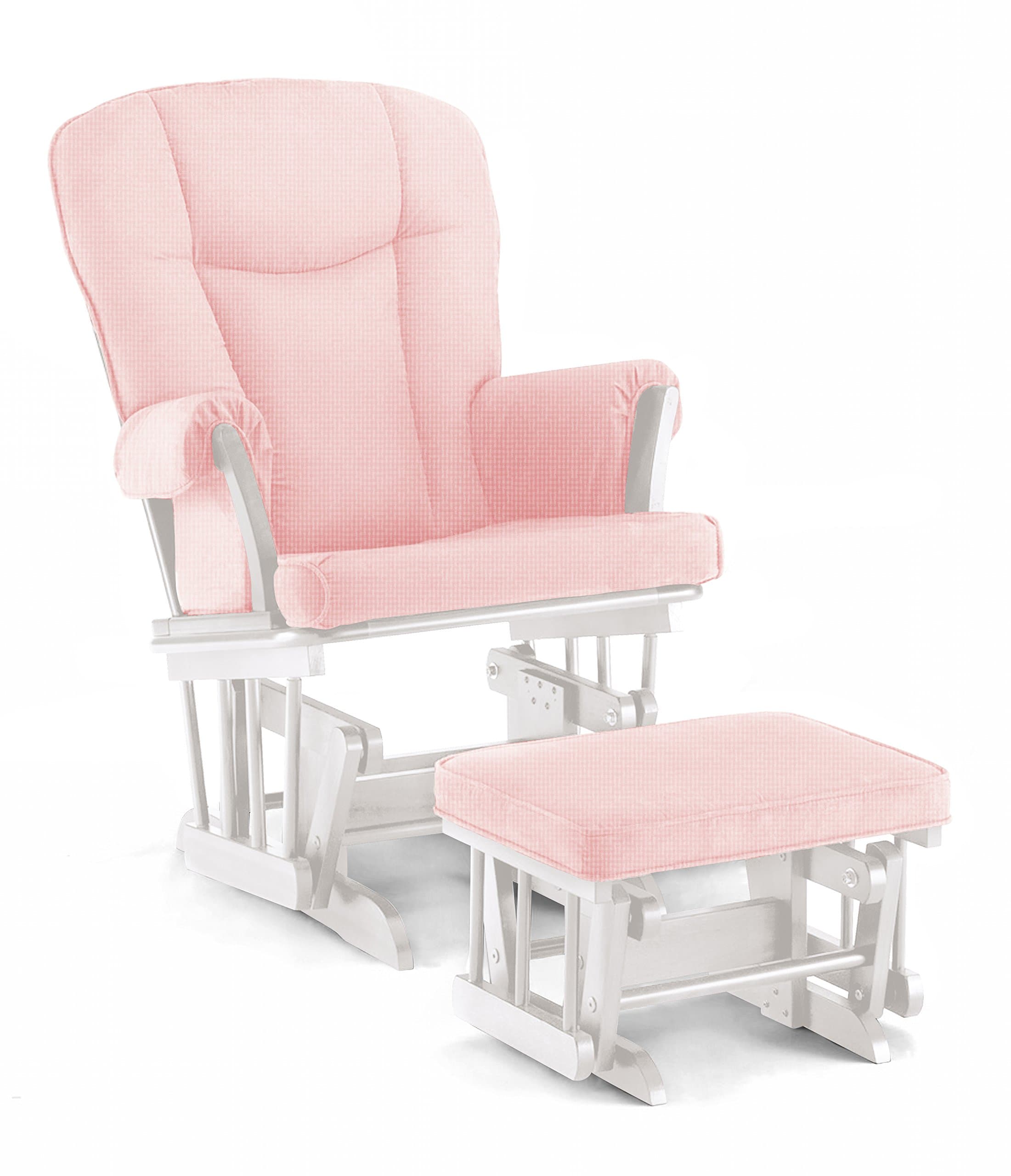 Lennox Stanton Transitional Style Glider Chair and Ottoman Combo, White with Pickwick Pink