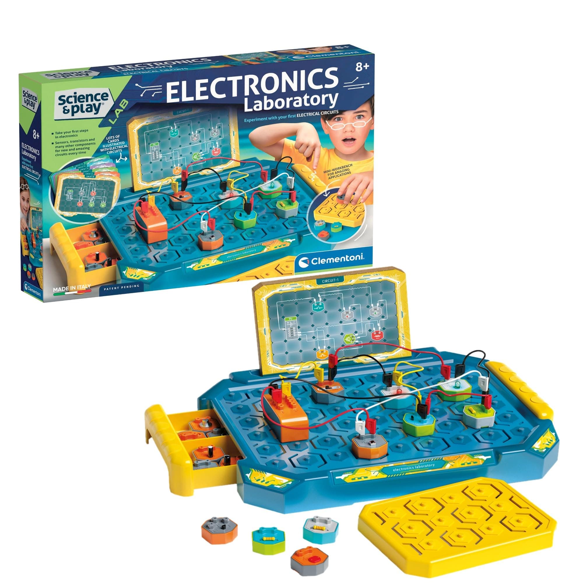 Clementoni- Science & Play: Electronic Lab Kit for Kids, Educational STEM Experiment Set for Learning Electronics and Circuitry, Build, Experiment, and Discover Science in a Fun Way (8+ Years)