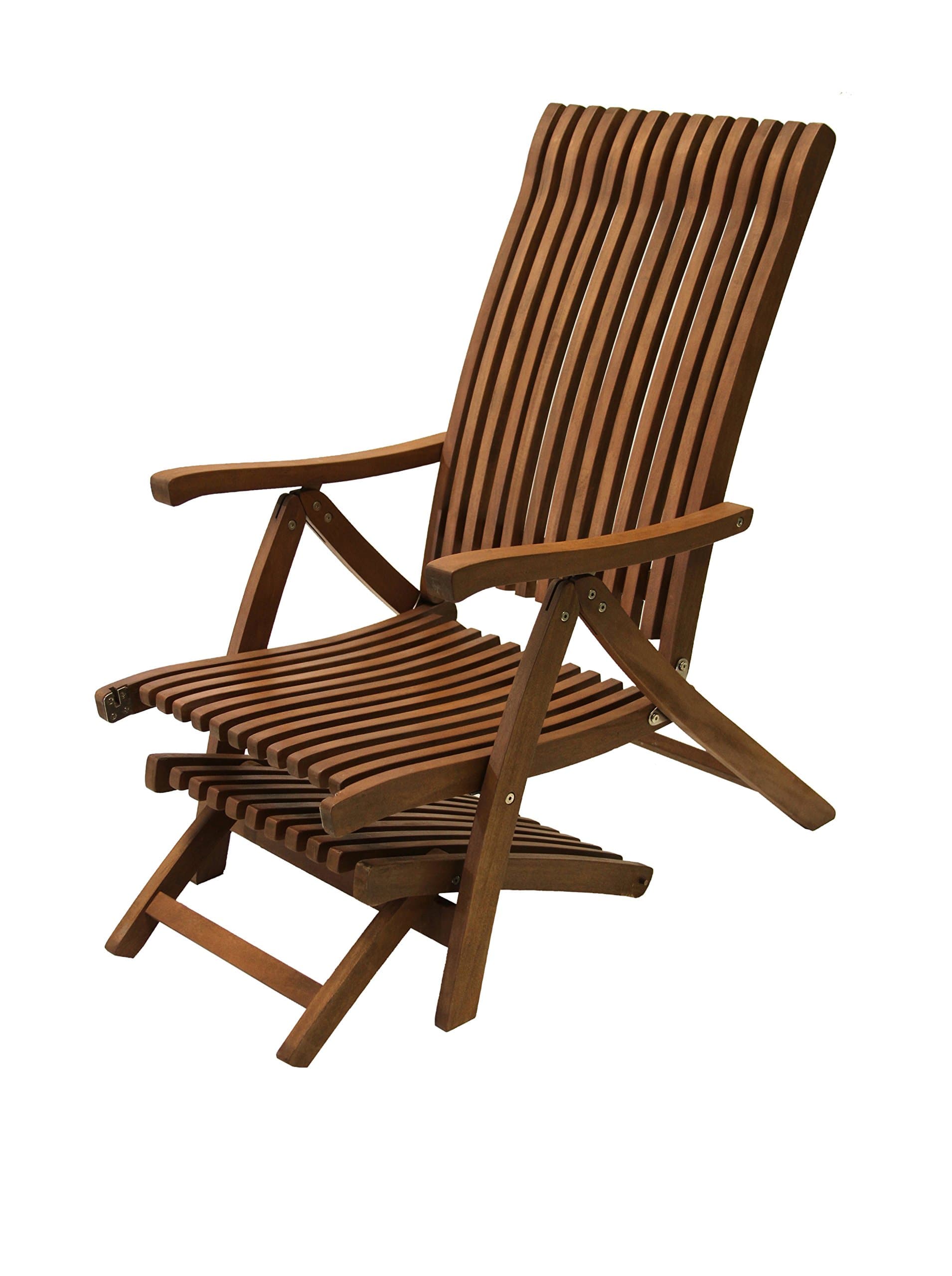 Outdoor Interiors VC7080 Eucalyptus Venetian 5 Position Steamer/Lounger with Ottoman