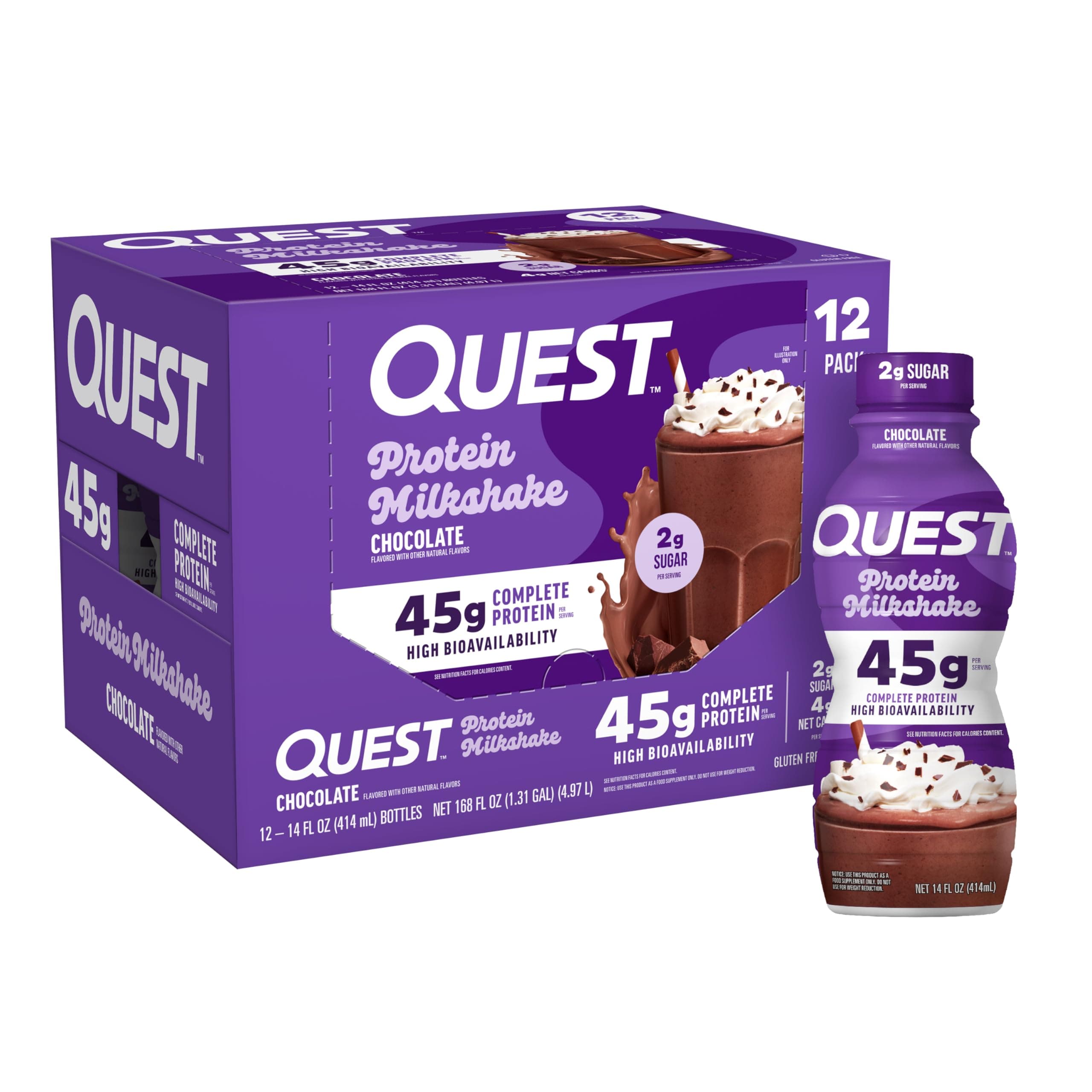 Nutrition Chocolate Protein Shake, 45g Protein, 2g Sugar, 4g Net Carbs, Ready to Drink, Gluten Free, 12 Count