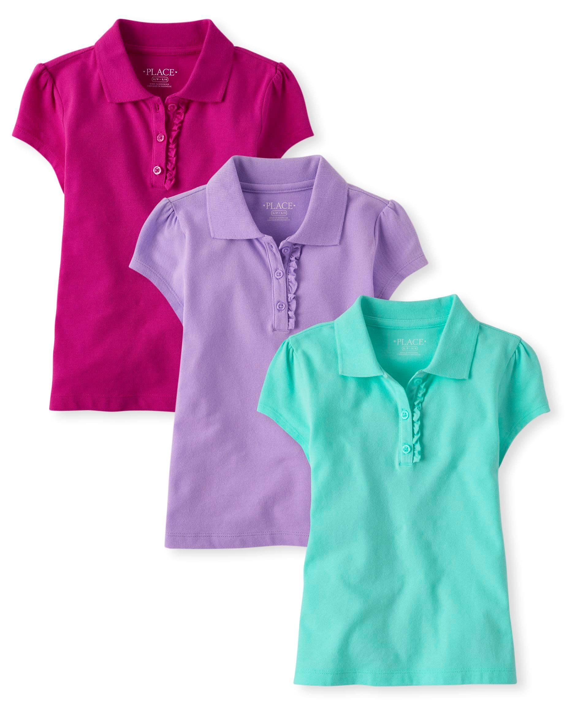 Girls' Short Sleeve Ruffle Pique Polo, 3 Pack