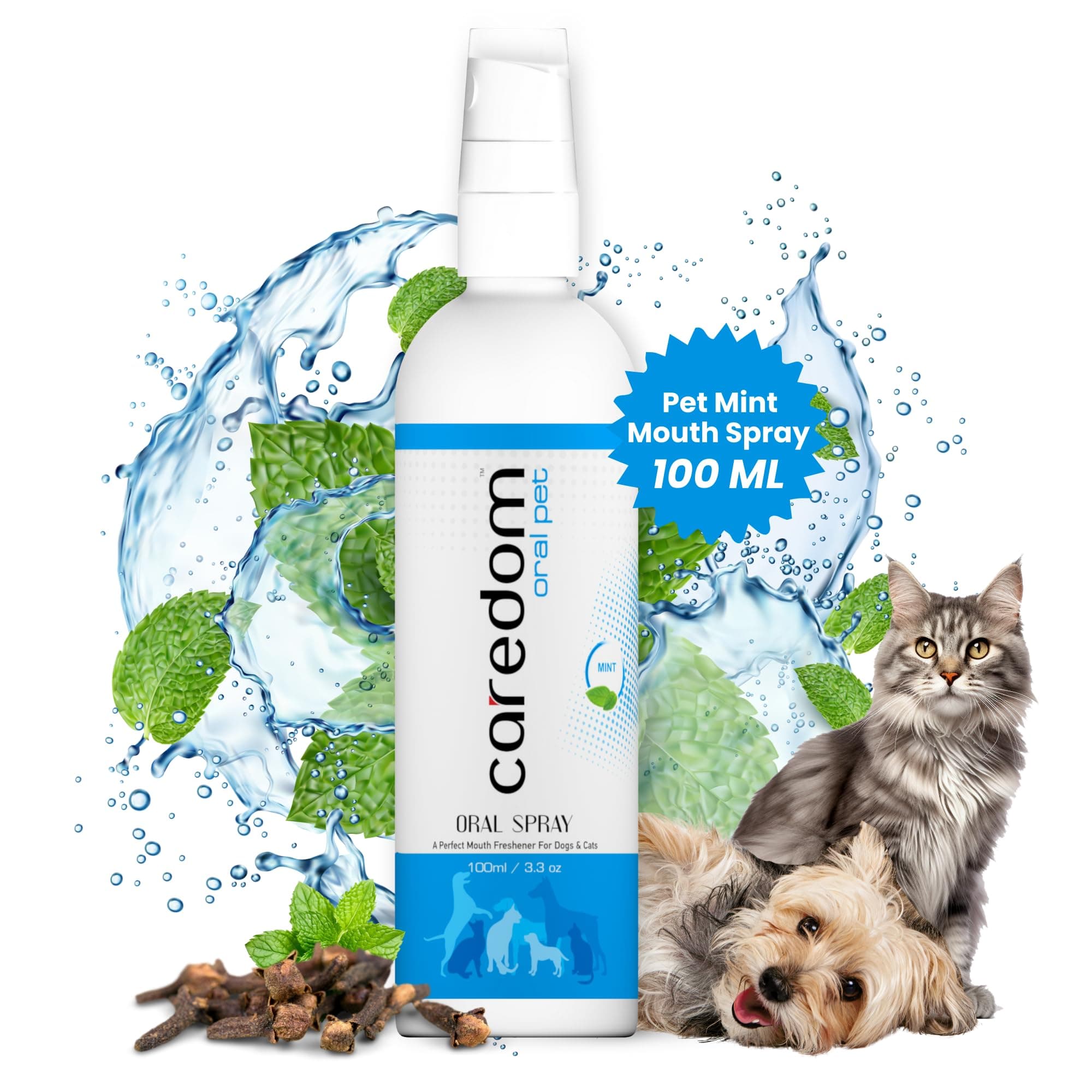Oral Spray Mint Mouth Freshener | for Dogs & Cats | for Fight Against Bad Breath| Plaque| Tartar & Gum Disease | Without Brushing | Breath Freshener | Teeth Cleaning Spray | 100ml