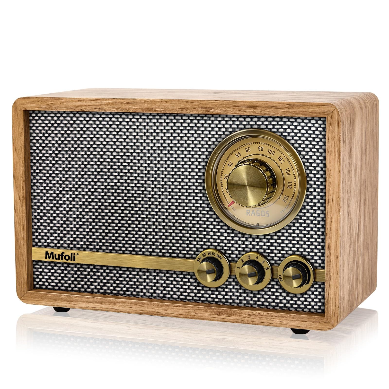 Retro Radio with Bluetooth Speaker, Vintage Bluetooth Radio with White Noise Function, Wood FM Radio Speaker with Rotary Tuning Dial for Home, Bedroom, Living Room, Kitchen, Cafe(RA60S-D)
