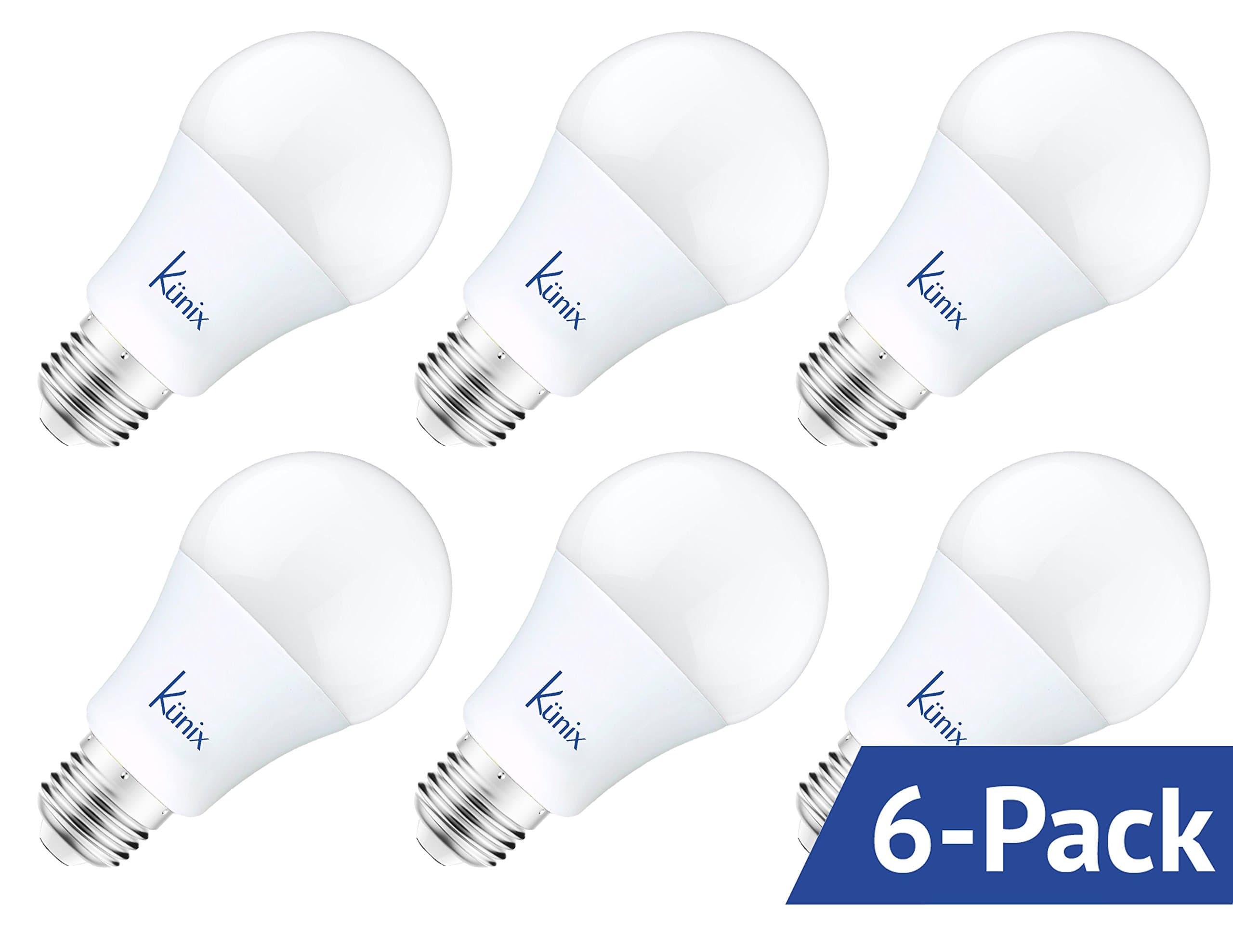 Kunix 6 - Pack of A19 LED Light Bulb Comfortview, 9W (60W Eq.), Soft White Glow (3000K), 800 Lumens, Medium Screw Base (E26), Wide Flood Light Bulb, 120° Beam Angle, UL and Energy Star Listed